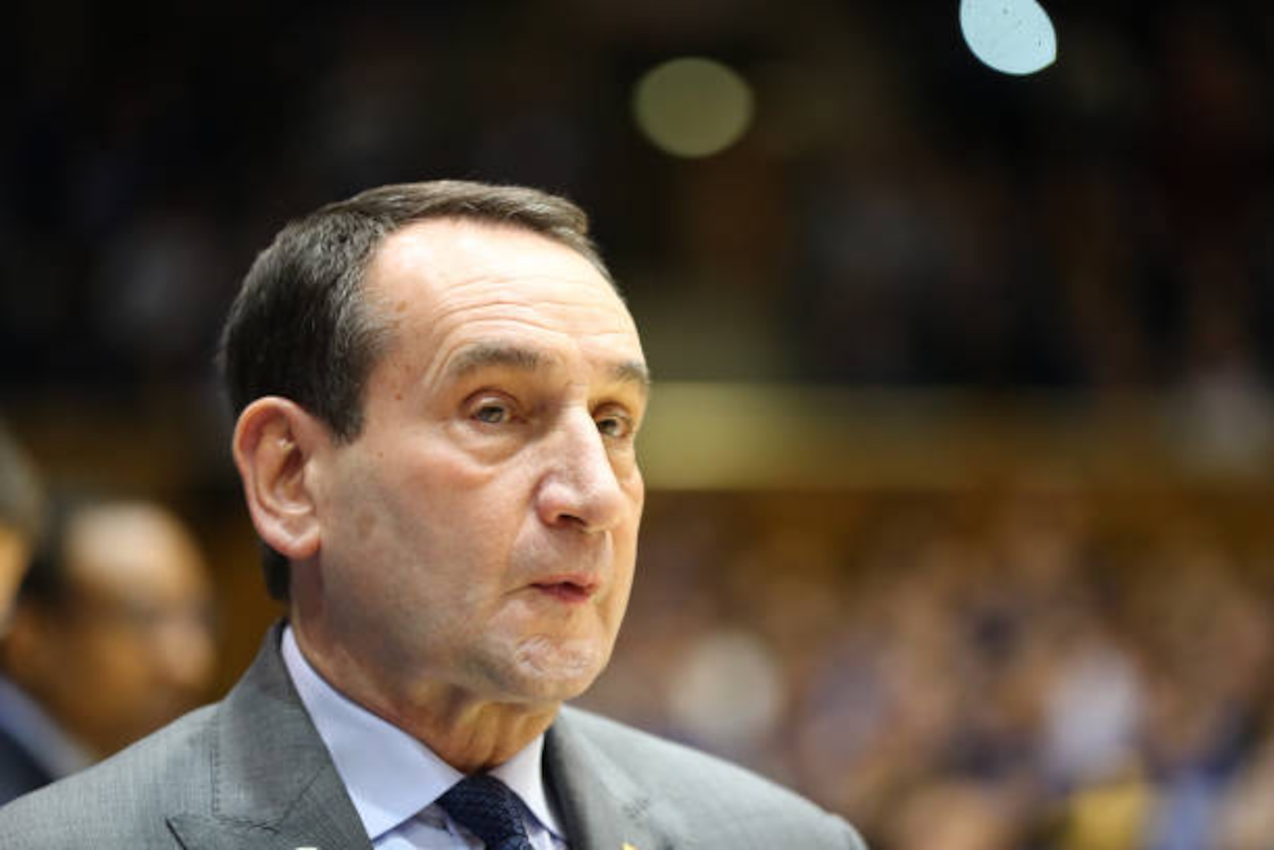 DURHAM, NC - FEBRUARY 10:  Duke Blue Devils head coach Mike Krzyzewski during the 1st half of the Duke Blue Devils game versus the Florida State on February 10th, 2020 at Cameron Indoor Stadium in Durham, NC.(Photo by Jaylynn Nash/Icon Sportswire via Getty Images)