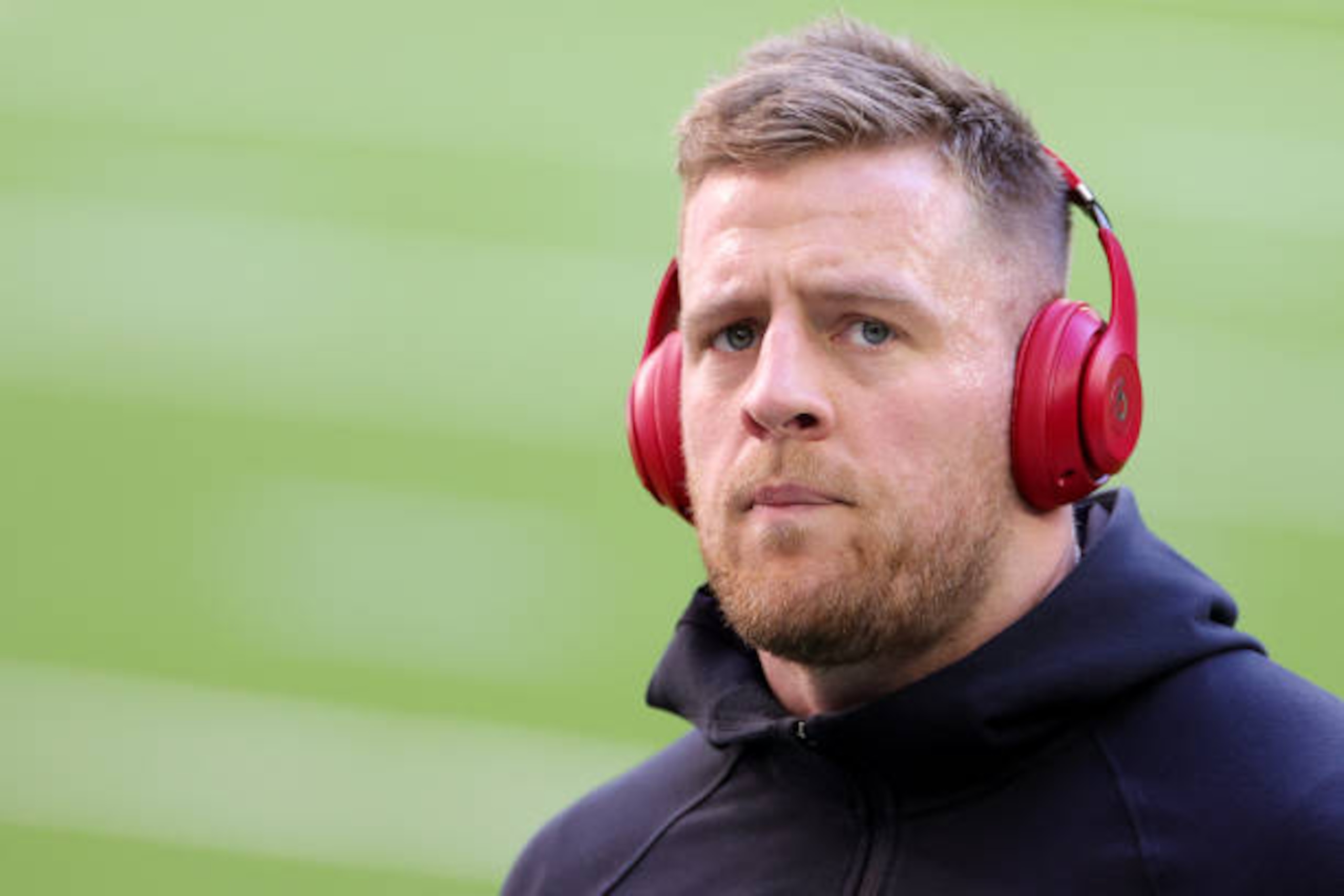 HOUSTON, TEXAS - JANUARY 03: J.J. Watt #99 of the Houston Texans looks on against the Tennessee Titans during a game at NRG Stadium on January 03, 2021 in Houston, Texas. (Photo by Carmen Mandato/Getty Images)