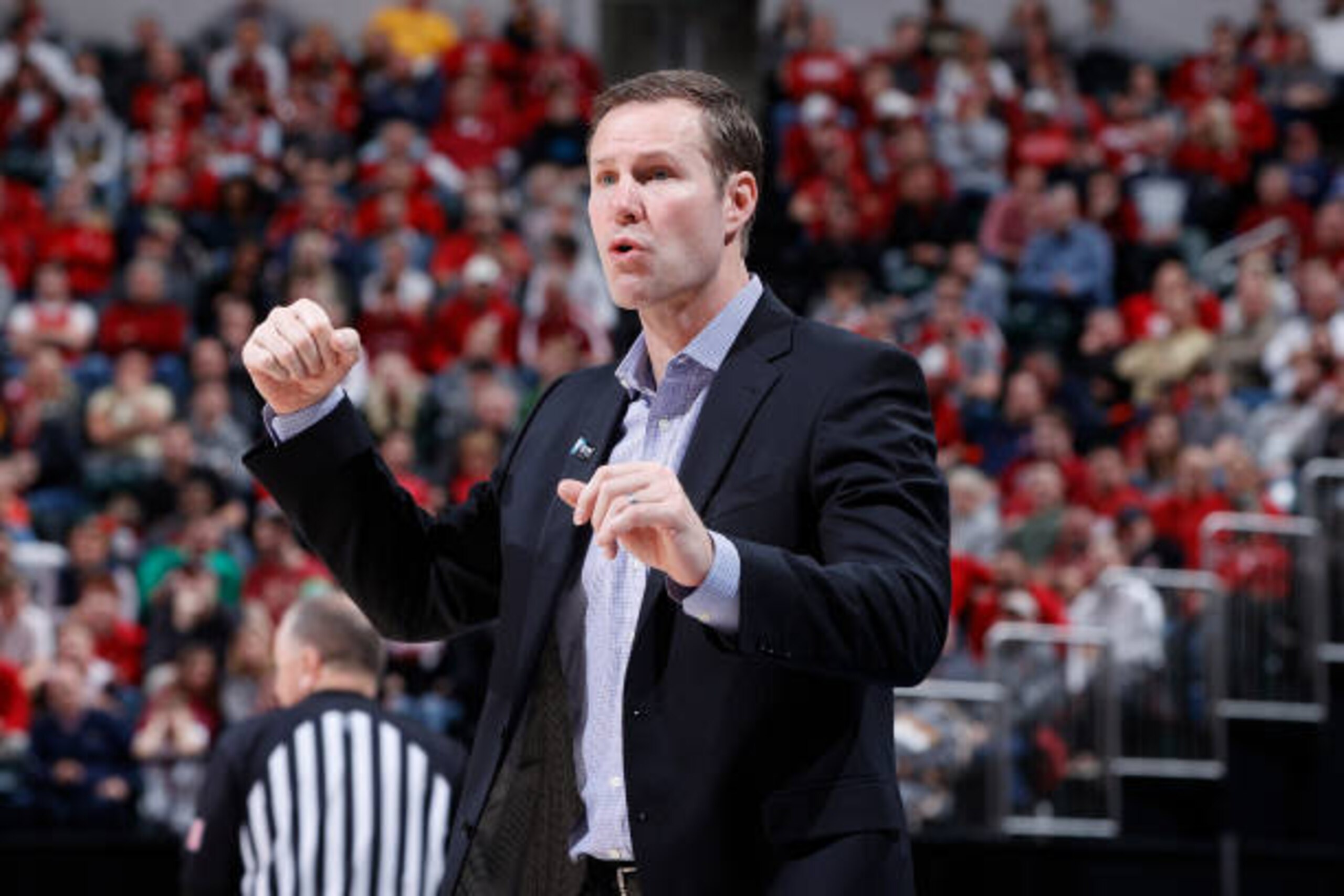 INDIANAPOLIS, IN - MARCH 11: Head coach Fred Hoiberg of the Nebraska Cornhuskers looks on during a game against the Indiana Hoosiers in the first round of the Big Ten Men's Basketball Tournament at Bankers Life Fieldhouse on March 11, 2020 in Indianapolis, Indiana. (Photo by Joe Robbins/Getty Images) INDIANAPOLIS, IN - MARCH 11: Head coach Fred Hoiberg of the Nebraska Cornhuskers looks on during a game against the Indiana Hoosiers in the first round of the Big Ten Men's Basketball Tournament at Bankers Life Fieldhouse on March 11, 2020 in Indianapolis, Indiana. (Photo by Joe Robbins/Getty Images)
