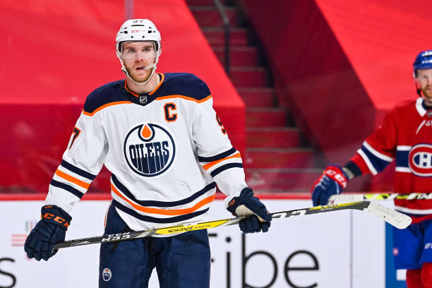 MONTREAL, QC - MARCH 30: Look on Edmonton Oilers center Connor McDavid (97) during the Edmonton Oilers versus the Montreal Canadiens game on March 30, 2021, at Bell Centre in Montreal, QC (Photo by David Kirouac/Icon Sportswire via Getty Images)
