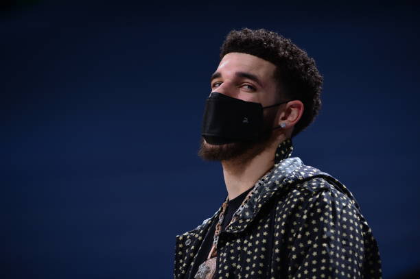 DENVER, CO - MARCH 21: Lonzo Ball #2 of the New Orleans Pelicans looks on during the game against the Denver Nuggets on MARCH 21, 2021  at the Ball Arena in Denver, Colorado. NOTE TO USER: User expressly acknowledges and agrees that, by downloading and/or using this Photograph, user is consenting to the terms and conditions of the Getty Images License Agreement. Mandatory Copyright Notice: Copyright 2021 NBAE (Photo by Bart Young/NBAE via Getty Images)