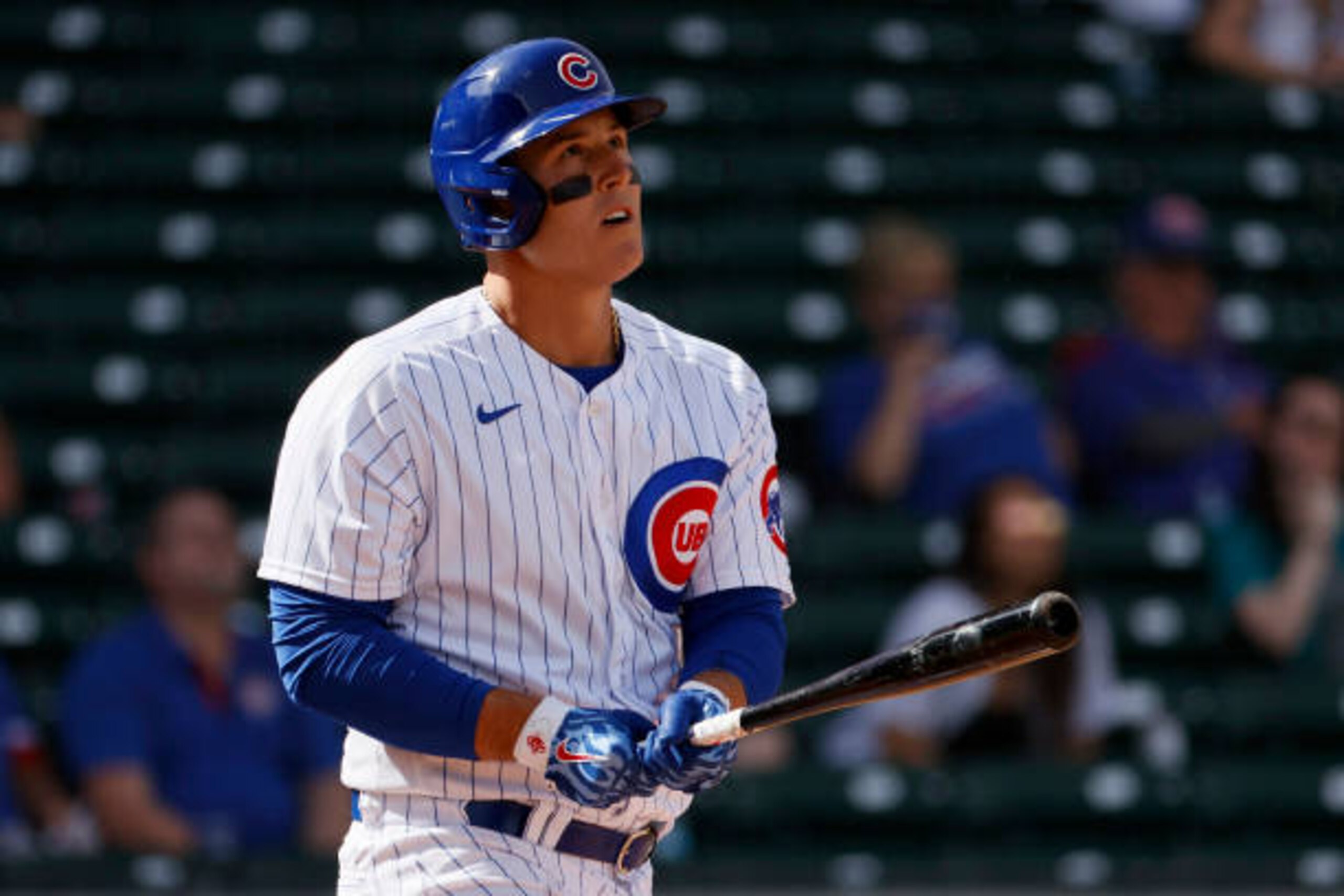MESA, ARIZONA - MARCH 03: Anthony Rizzo #44 of the Chicago Cubs reacts after his two run home run against the Seattle Mariners in the fourth inning on March 03, 2021 at Sloan Park in Mesa, Arizona. (Photo by Steph Chambers/Getty Images)