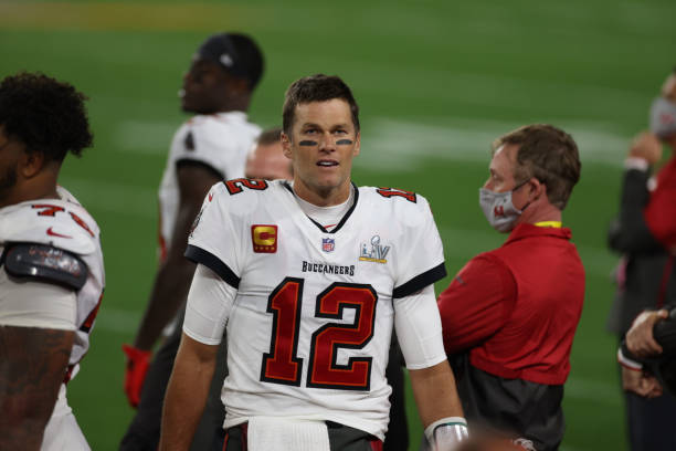 Football: Super Bowl LV: Tampa Bay Buccaneers QB Tom Brady (12) during game vs Kansas City Chiefs at Raymond James Stadium. 
Tampa, FL 2/7/2021
CREDIT: Simon Bruty (Photo by Simon Bruty/Sports Illustrated via Getty Images)
(Set Number: X163521 TK1)