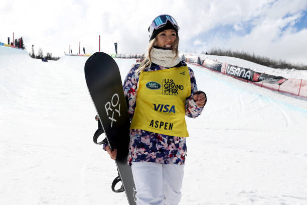 ASPEN, COLORADO - MARCH 21:  Chloe Kim of the United States poses for a picture after finishing first place in the women's snowboard halfpipe final during Day 4 of the Land Rover U.S. Grand Prix World Cup at Buttermilk Ski Resort on March 21, 2021 in Aspen, Colorado. (Photo by Sean M. Haffey/Getty Images)