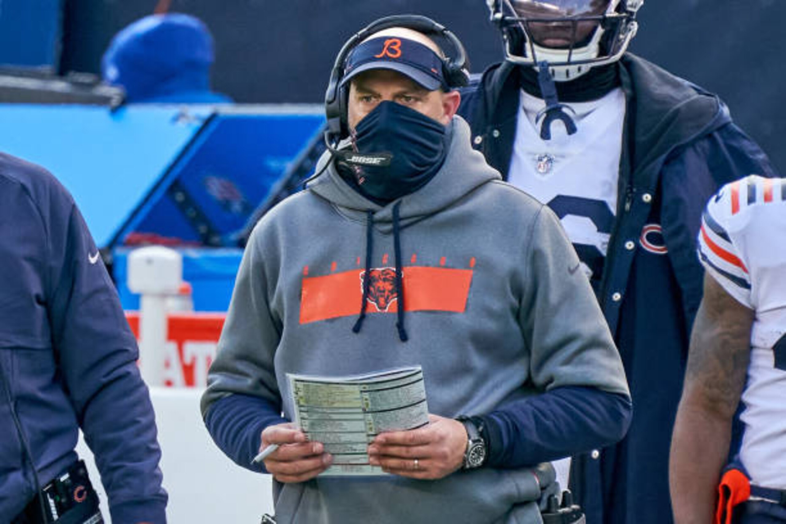 CHICAGO, IL - DECEMBER 13: Chicago Bears head coach Matt Nagy looks on in action during a game between the Chicago Bears and the Houston Texans on December 13, 2020, at Soldier Field in Chicago, IL. (Photo by Robin Alam/Icon Sportswire via Getty Images) CHICAGO, IL - DECEMBER 13: Chicago Bears head coach Matt Nagy looks on in action during a game between the Chicago Bears and the Houston Texans on December 13, 2020, at Soldier Field in Chicago, IL. (Photo by Robin Alam/Icon Sportswire via Getty Images)