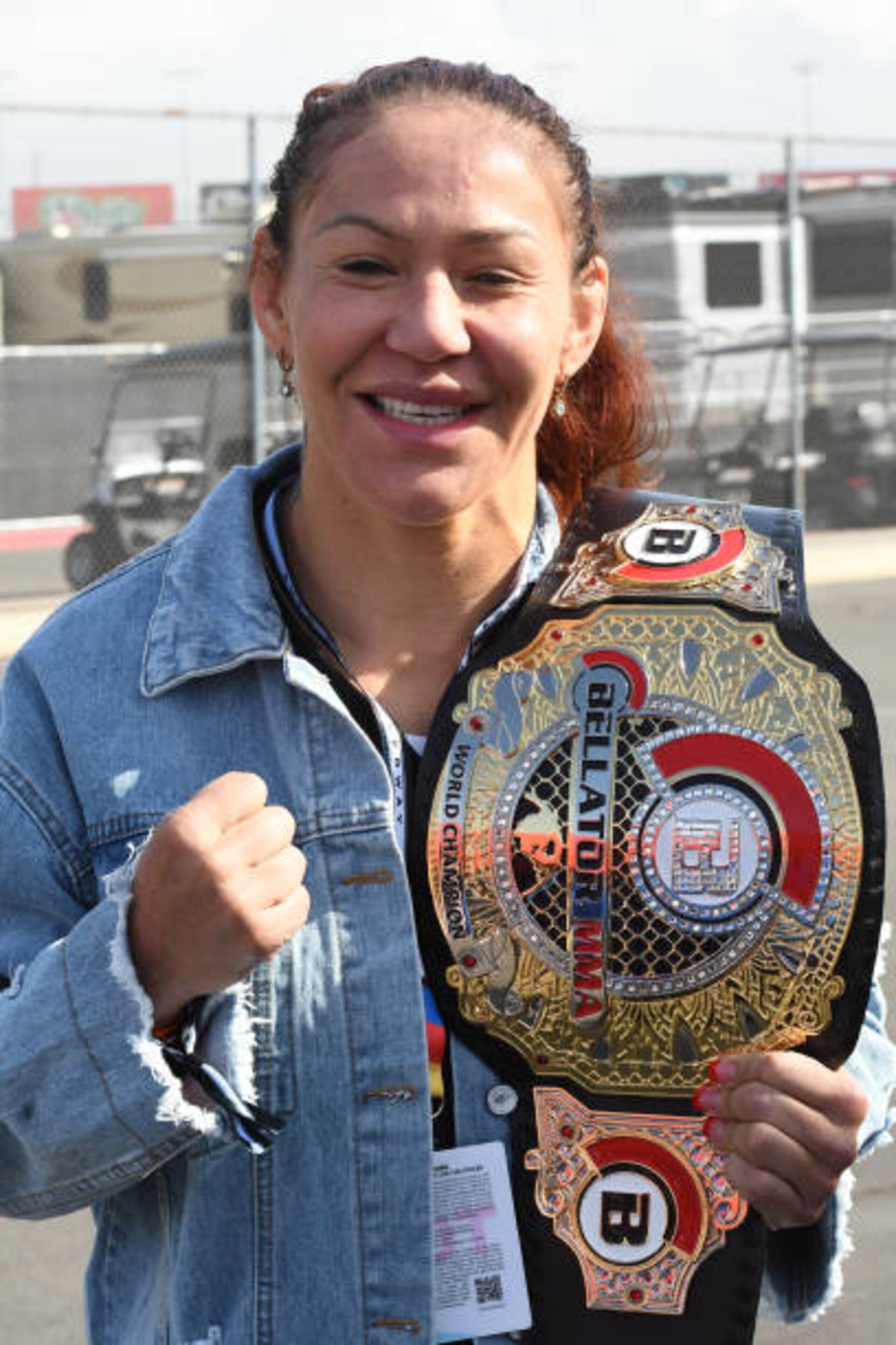 FONTANA, CA - MARCH 01: Cris Cyborg former UFC unbeaten Featherweight World Champion at the NASCAR Cup Series - Auto Club 400 on March 1, 2020 at Auto Club Speedway in Fontana, CA.  (Photo by Lyle Setter/Icon Sportswire via Getty Images)