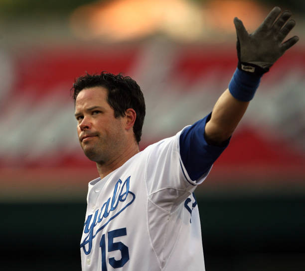 Kansas City Royals second baseman Mark Grudzielanek (15) got his 2,000 hit during the third inning. The Royals defeated the Mariners 5-4, on Saturday, July 12, 2008, at Kauffman Stadium in Kansas City, Missouri.  (Photo by Allison Long/Kansas City Star/Tribune News Service via Getty Images)