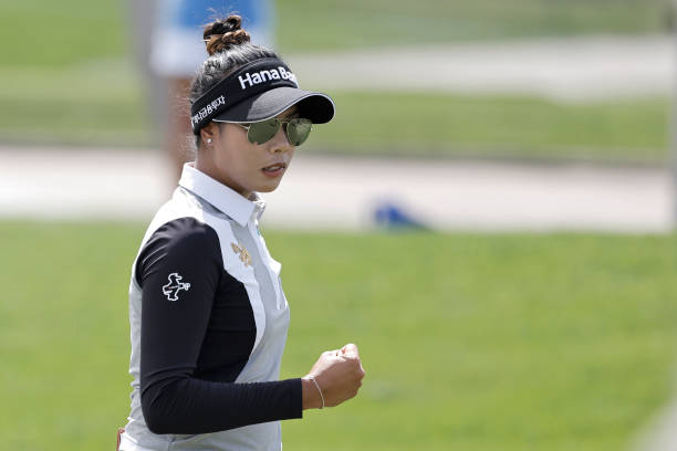 RANCHO MIRAGE, CALIFORNIA - APRIL 04: Patty Tavatanakit of Thailand reacts after chipping in for an eagle on the second hole during the final round of the ANA Inspiration at the Dinah Shore course at Mission Hills Country Club on April 04, 2021 in Rancho Mirage, California. (Photo by Michael Owens/Getty Images)