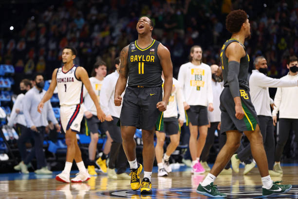 INDIANAPOLIS, INDIANA - APRIL 05: Mark Vital #11 of the Baylor Bears reacts to play against the Gonzaga Bulldogs in the National Championship game of the 2021 NCAA Men's Basketball Tournament at Lucas Oil Stadium on April 05, 2021 in Indianapolis, Indiana. (Photo by Jamie Schwaberow/NCAA Photos via Getty Images)