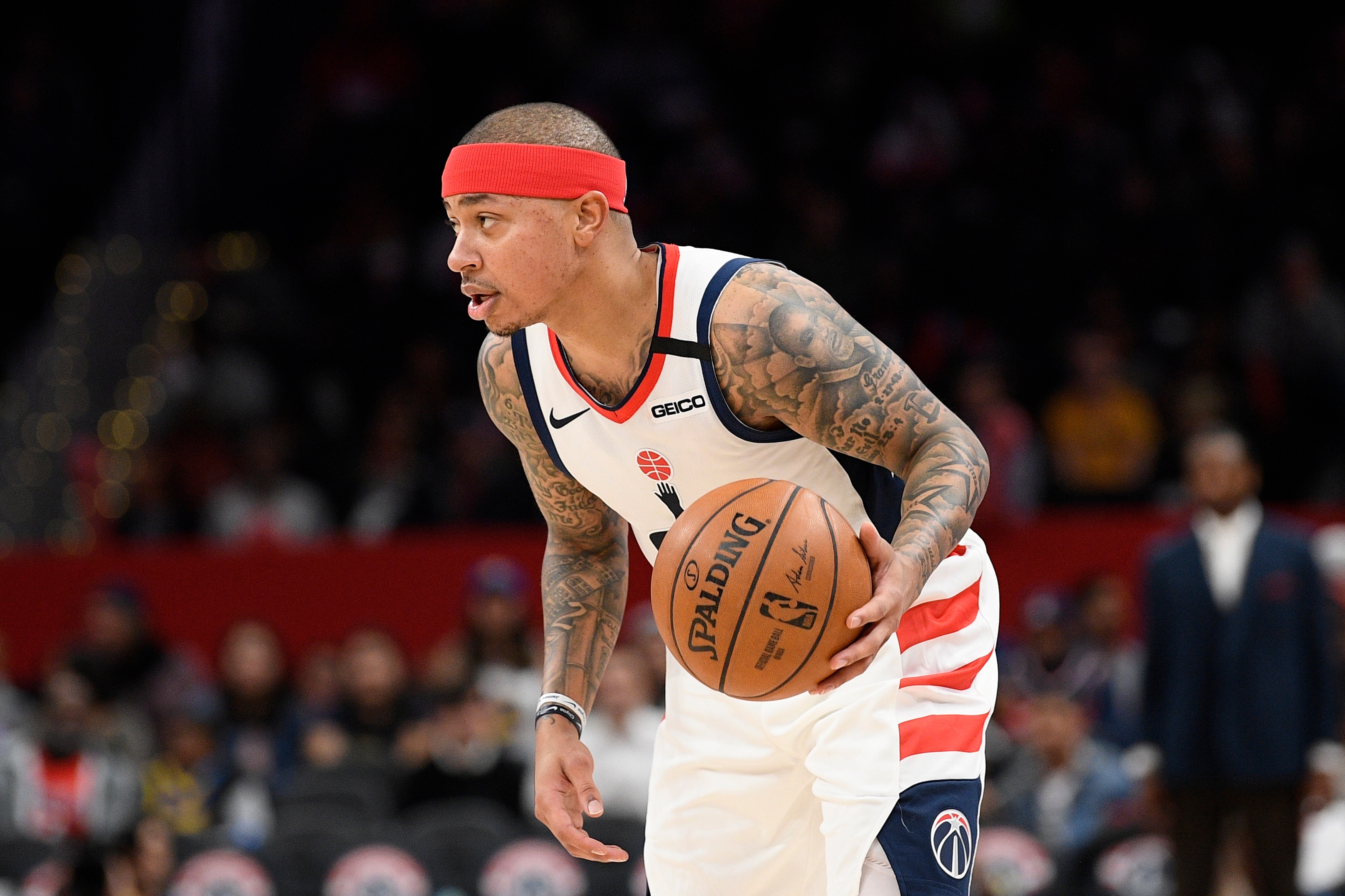 Washington Wizards guard Isaiah Thomas (4) dribbles the ball during the second half of an NBA basketball game against the Golden State Warriors, Monday, Feb. 3, 2020, in Washington. The Warriors won 125-117. (AP Photo/Nick Wass)