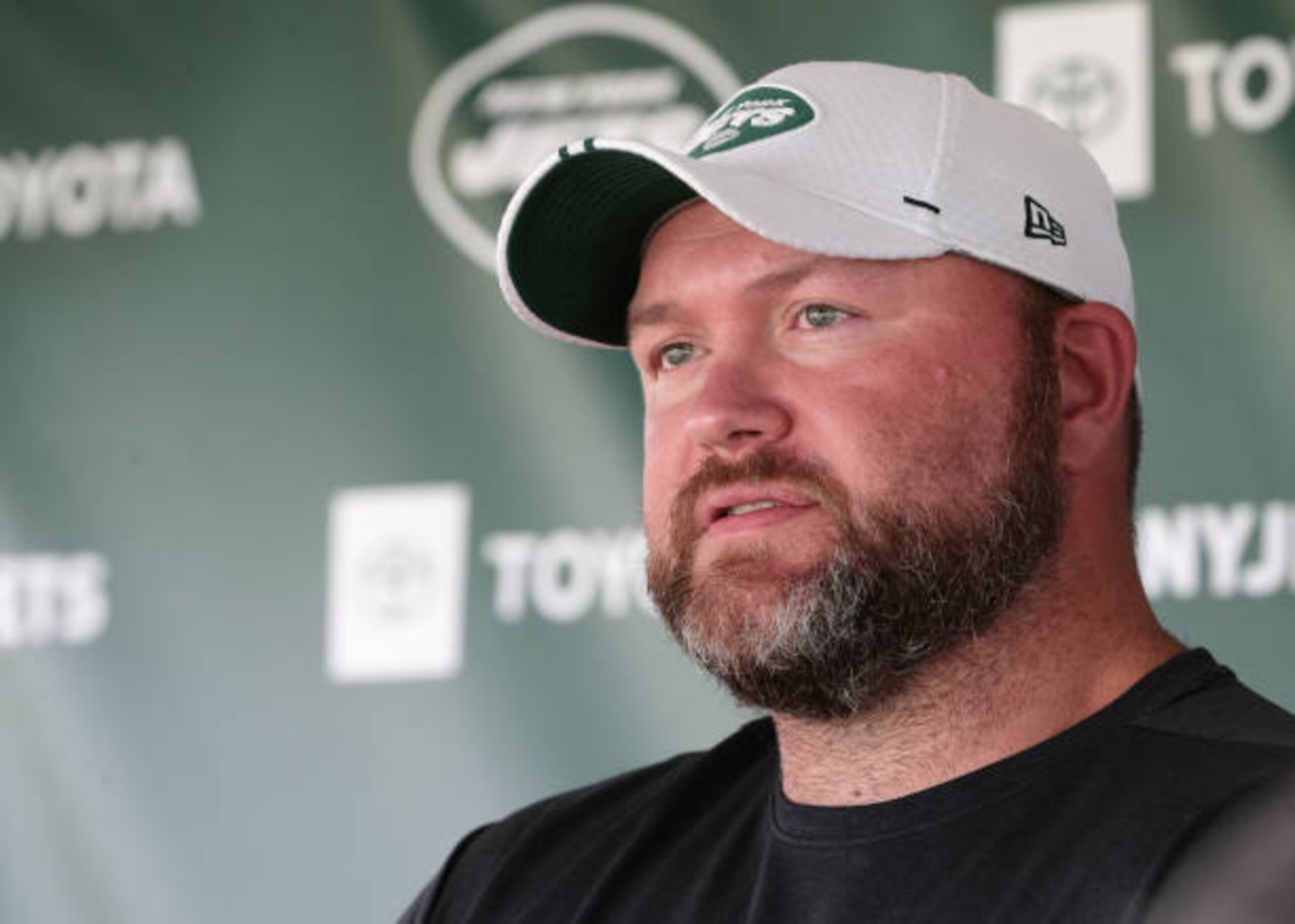 FLORHAM PARK, NJ - AUGUST 03: New York Jets General Manager Joe Douglas speaks to the media following New York Jets Training Camp on August 3, 2019 at Atlantic Health Jets Training Center in Florham Park, NJ (Photo by Joshua Sarner/Icon Sportswire via Getty Images)