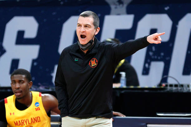 INDIANAPOLIS, INDIANA - MARCH 22: Head coach Mark Turgeon of the Maryland Terrapins reacts in the first half against the Alabama Crimson Tide in the second round game of the 2021 NCAA Men's Basketball Tournament at Bankers Life Fieldhouse on March 22, 2021 in Indianapolis, Indiana. (Photo by Sarah Stier/Getty Images)