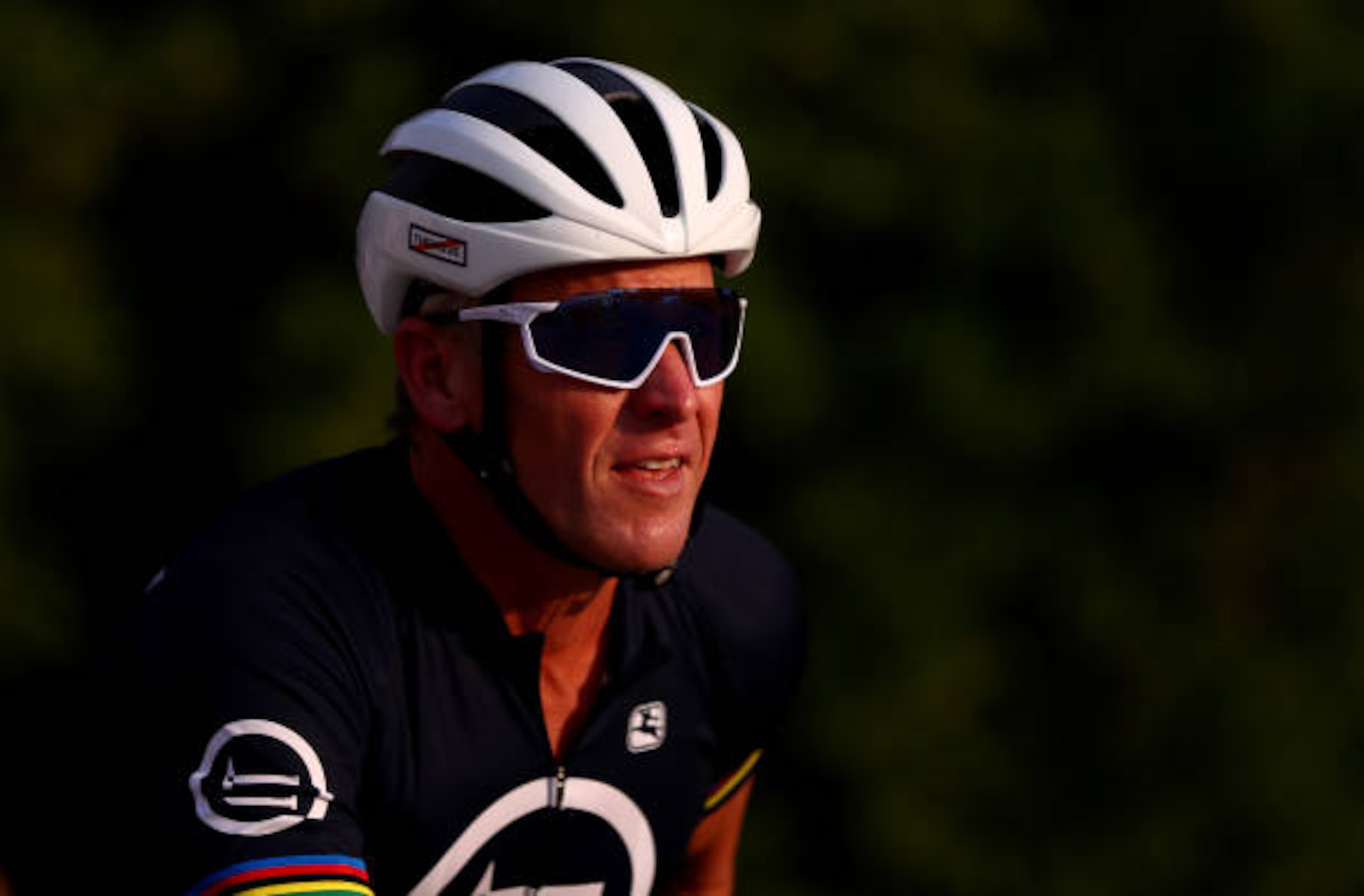DUBAI, UNITED ARAB EMIRATES - OCTOBER 06:  Lance Armstrong looks on during "Ride With Lance" at Al Qudra Cycling Track on October 06, 2020 in Dubai, United Arab Emirates. (Photo by Francois Nel/Getty Images)