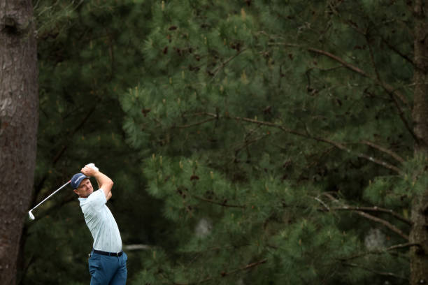 AUGUSTA, GEORGIA - APRIL 08: Justin Rose of England plays a shot on the 15th hole during the first round of the Masters at Augusta National Golf Club on April 08, 2021 in Augusta, Georgia. (Photo by Kevin C. Cox/Getty Images)