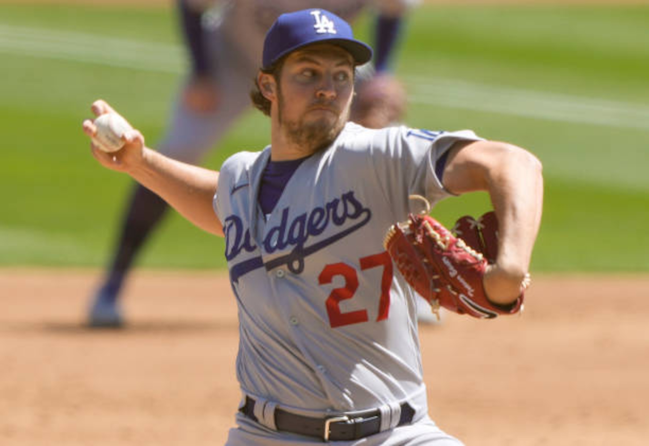 OAKLAND, CALIFORNIA - APRIL 07: Trevor Bauer #27 of the Los Angeles Dodgers pitches against the Oakland Athletics in the second inning at RingCentral Coliseum on April 07, 2021 in Oakland, California. (Photo by Thearon W. Henderson/Getty Images) OAKLAND, CALIFORNIA - APRIL 07: Trevor Bauer #27 of the Los Angeles Dodgers pitches against the Oakland Athletics in the second inning at RingCentral Coliseum on April 07, 2021 in Oakland, California. (Photo by Thearon W. Henderson/Getty Images)