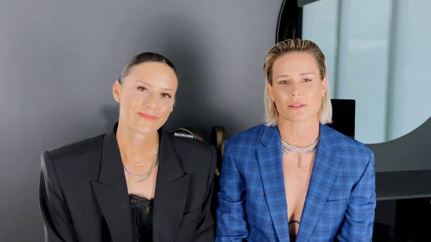 UNSPECIFIED - APRIL 08: In this screengrab released on April 8, (L-R) Ali Krieger and Ashlyn Harris speak during The 32nd Annual GLAAD Media Awards broadcast on April 08, 2021. (Photo by The 32nd Annual GLAAD Media Awards/Getty Images for GLAAD)