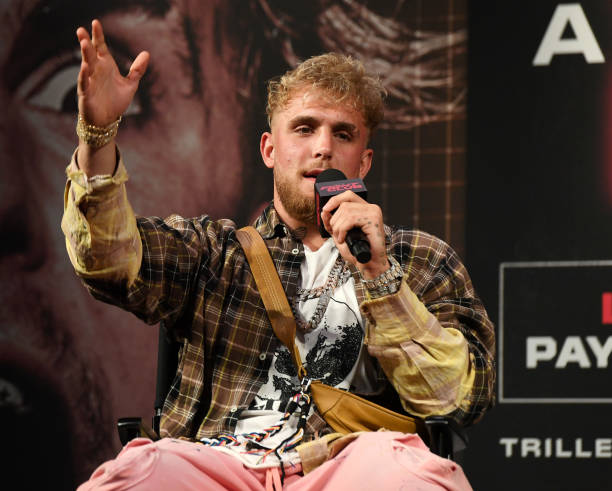 LAS VEGAS, NEVADA - MARCH 26:  Jake Paul speaks during a news conference for Triller Fight Club's inaugural 2021 boxing event at The Venetian Las Vegas on March 26, 2021 in Las Vegas, Nevada. Paul will face Ben Askren in the main event that will take place on April 17, 2021, at Mercedes-Benz Stadium in Atlanta.  (Photo by Ethan Miller/Getty Images)