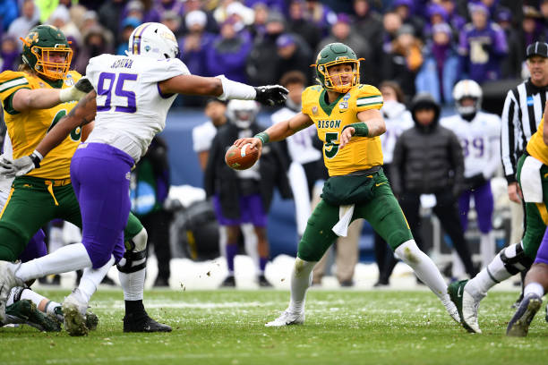 FRISCO, TX - JANUARY 11: Trey Lance #5 of the North Dakota State Bison passes against the James Madison Dukes during the Division I FCS Football Championship held at Toyota Stadium on January 11, 2020 in Frisco, Texas. (Photo by Justin Tafoya/NCAA Photos via Getty Images)