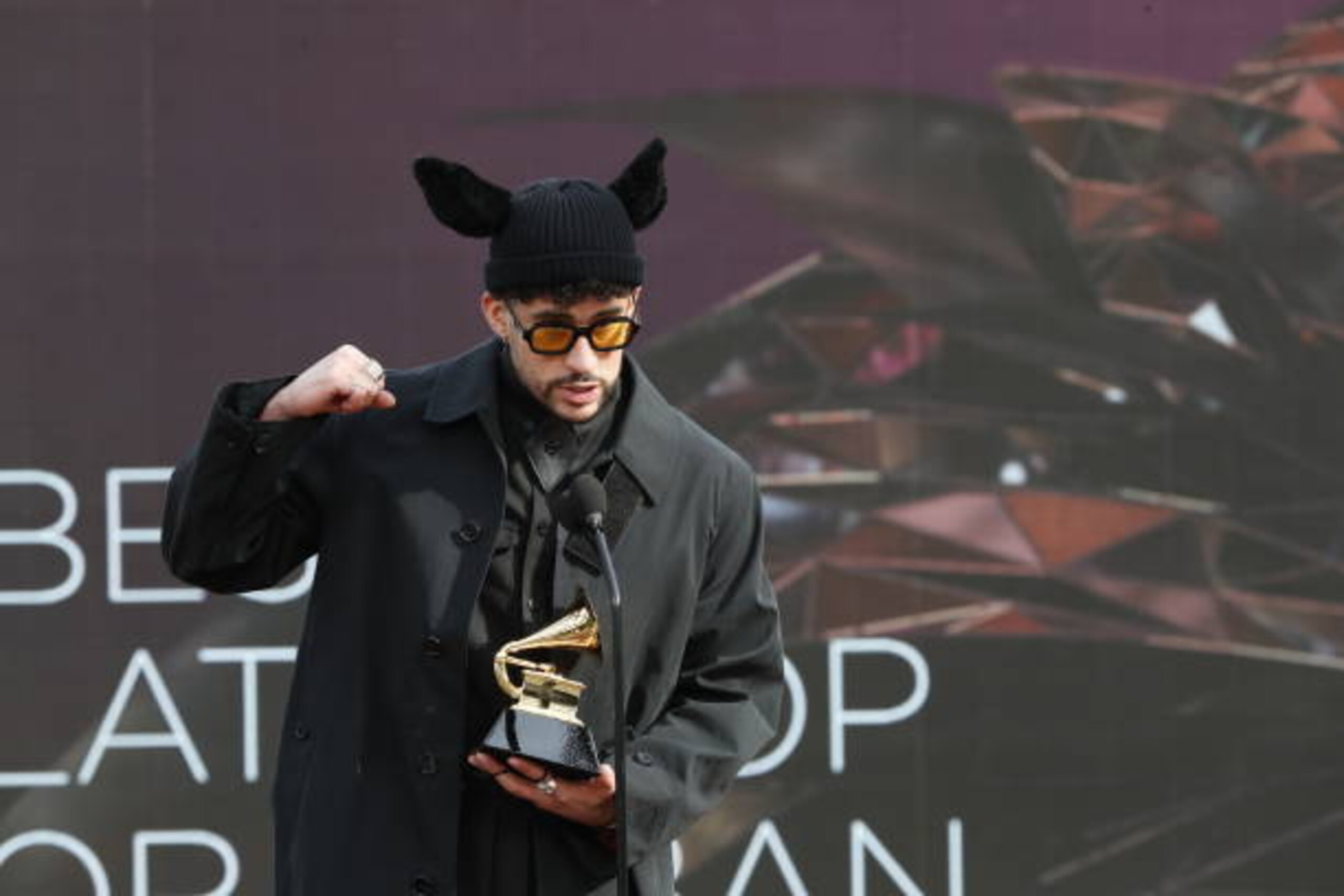 LOS ANGELES - MARCH 14: Bad Bunny accepts the award for Best Latin Pop or Urban Album at THE 63rd ANNUAL GRAMMY® AWARDS, broadcast live from the STAPLES Center in Los Angeles, Sunday, March 14, 2021 (8:00-11:30 PM, live ET/5:00-8:30 PM, live PT) on the CBS Television Network and Paramount+. (Photo by Cliff Lipson/CBS via Getty Images) LOS ANGELES - MARCH 14: Bad Bunny accepts the award for Best Latin Pop or Urban Album at THE 63rd ANNUAL GRAMMY® AWARDS, broadcast live from the STAPLES Center in Los Angeles, Sunday, March 14, 2021 (8:00-11:30 PM, live ET/5:00-8:30 PM, live PT) on the CBS Television Network and Paramount+. (Photo by Cliff Lipson/CBS via Getty Images)
