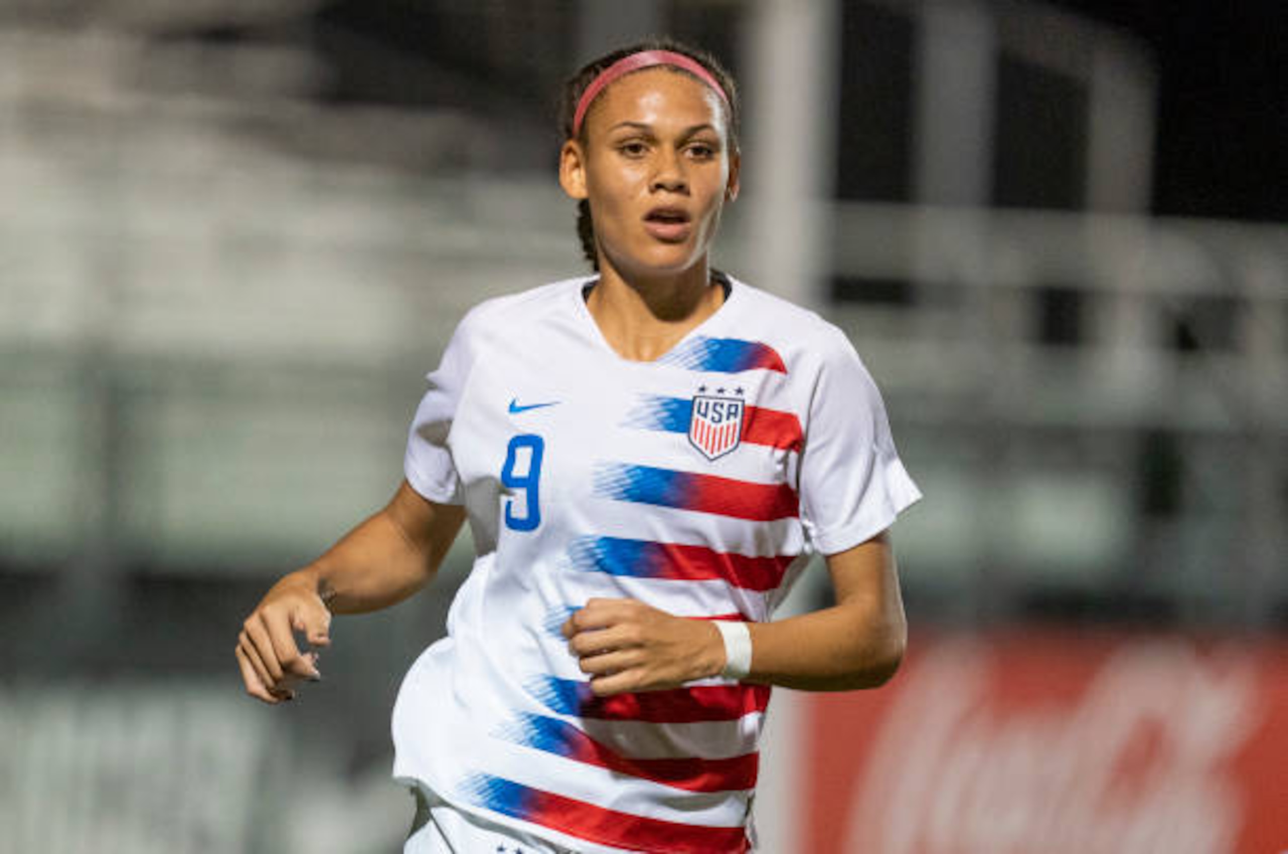 LAKELAND RANCH, FL - DECEMBER 13: Trinity Rodman #9 of the United States sprints during a game between France and USWNT U-20 Blue at Premier Sports Campus on December 13, 2019 in Lakeland Ranch, Florida. (Photo by Brad Smith/ISI Photos/Getty Images)