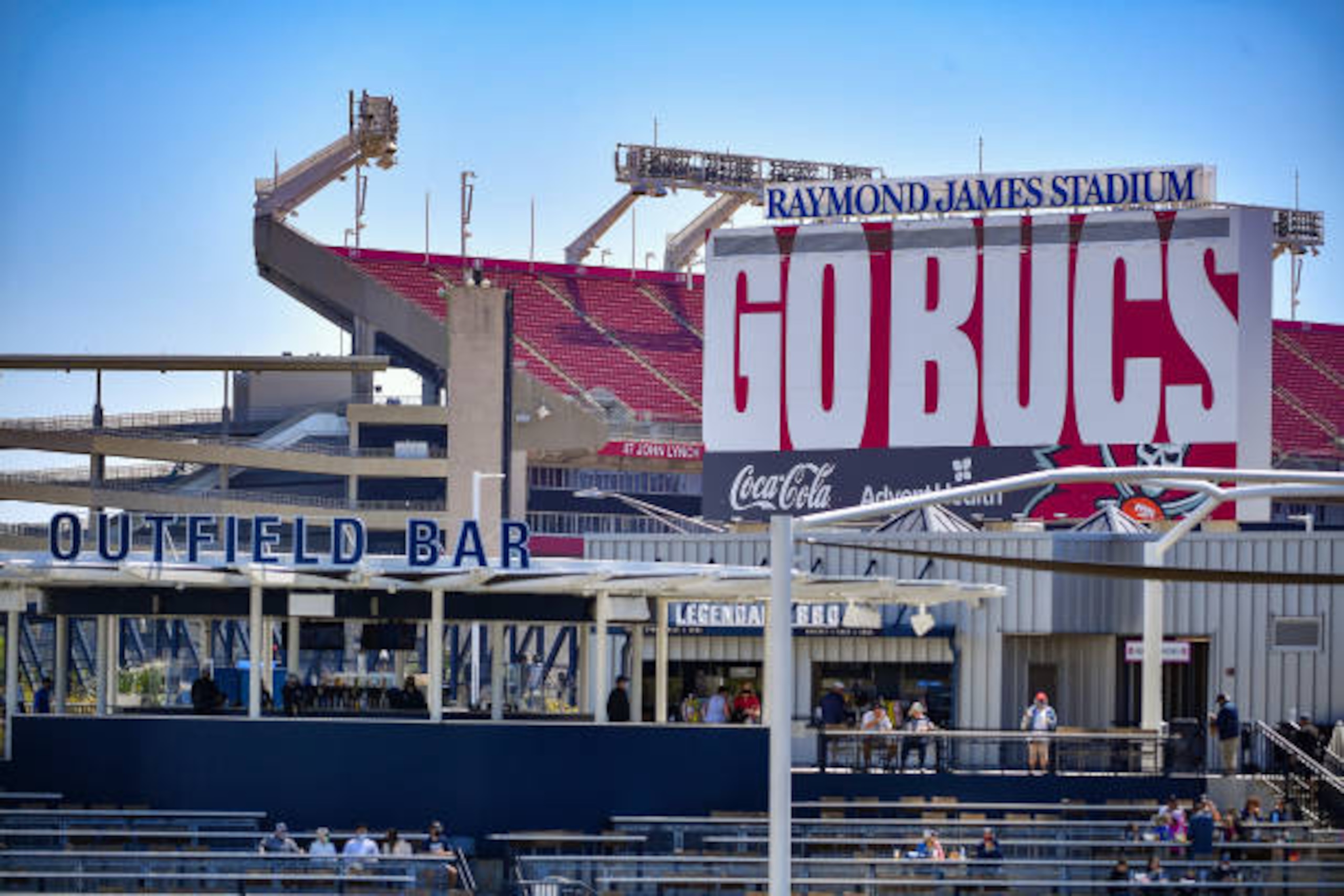 TAMPA, FLORIDA - MARCH 07: A general view of Raymond James Stadium behind the outfield bar during the spring training game between the New York Yankees and the Philadelphia Phillies at George M. Steinbrenner Field on March 07, 2021 in Tampa, Florida. (Photo by Mark Brown/Getty Images) TAMPA, FLORIDA - MARCH 07: A general view of Raymond James Stadium behind the outfield bar during the spring training game between the New York Yankees and the Philadelphia Phillies at George M. Steinbrenner Field on March 07, 2021 in Tampa, Florida. (Photo by Mark Brown/Getty Images)