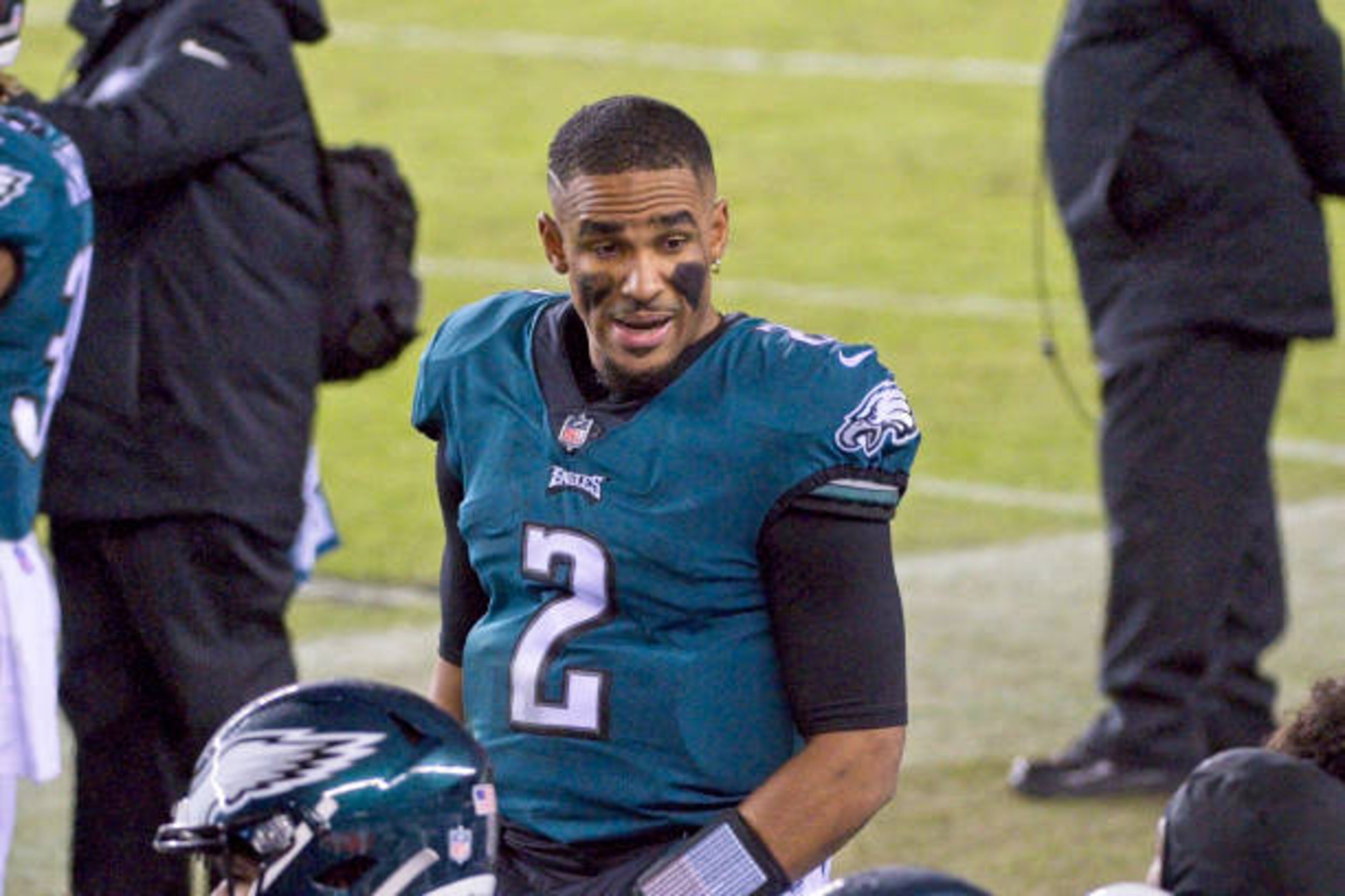 PHILADELPHIA, PA - JANUARY 03: Philadelphia Eagles quarterback Jalen Hurts (2) reacts after being benched during the game between the Washington Football Team and the Philadelphia Eagles on January 3, 2021 at Lincoln Financial Field in Philadelphia, PA. (Photo by Andy Lewis/Icon Sportswire via Getty Images) PHILADELPHIA, PA - JANUARY 03: Philadelphia Eagles quarterback Jalen Hurts (2) reacts after being benched during the game between the Washington Football Team and the Philadelphia Eagles on January 3, 2021 at Lincoln Financial Field in Philadelphia, PA. (Photo by Andy Lewis/Icon Sportswire via Getty Images)
