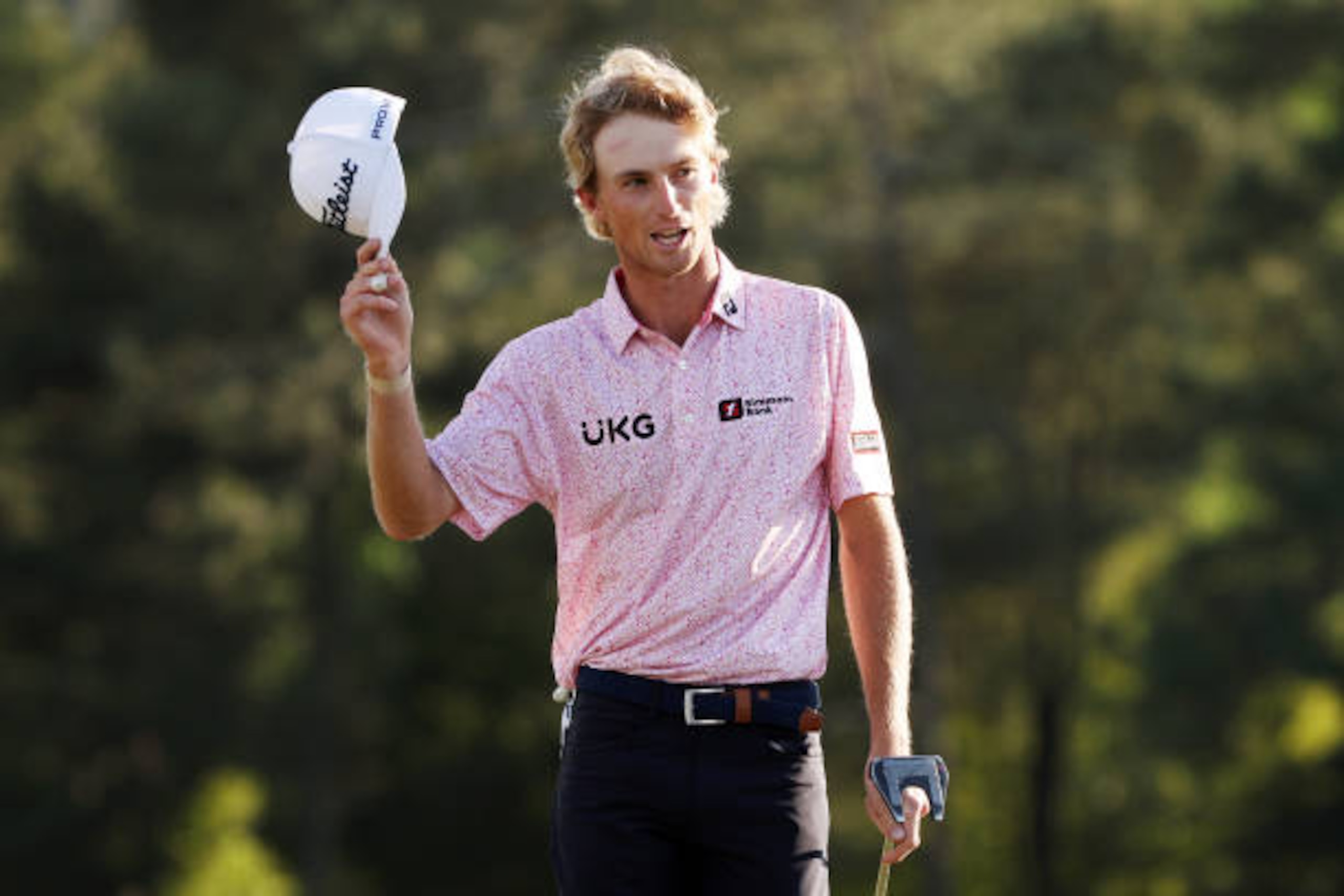 AUGUSTA, GEORGIA - APRIL 11: Will Zalatoris of the United States acknowledges the patrosduring the final round of the Masters at Augusta National Golf Club on April 11, 2021 in Augusta, Georgia. (Photo by Kevin C. Cox/Getty Images)