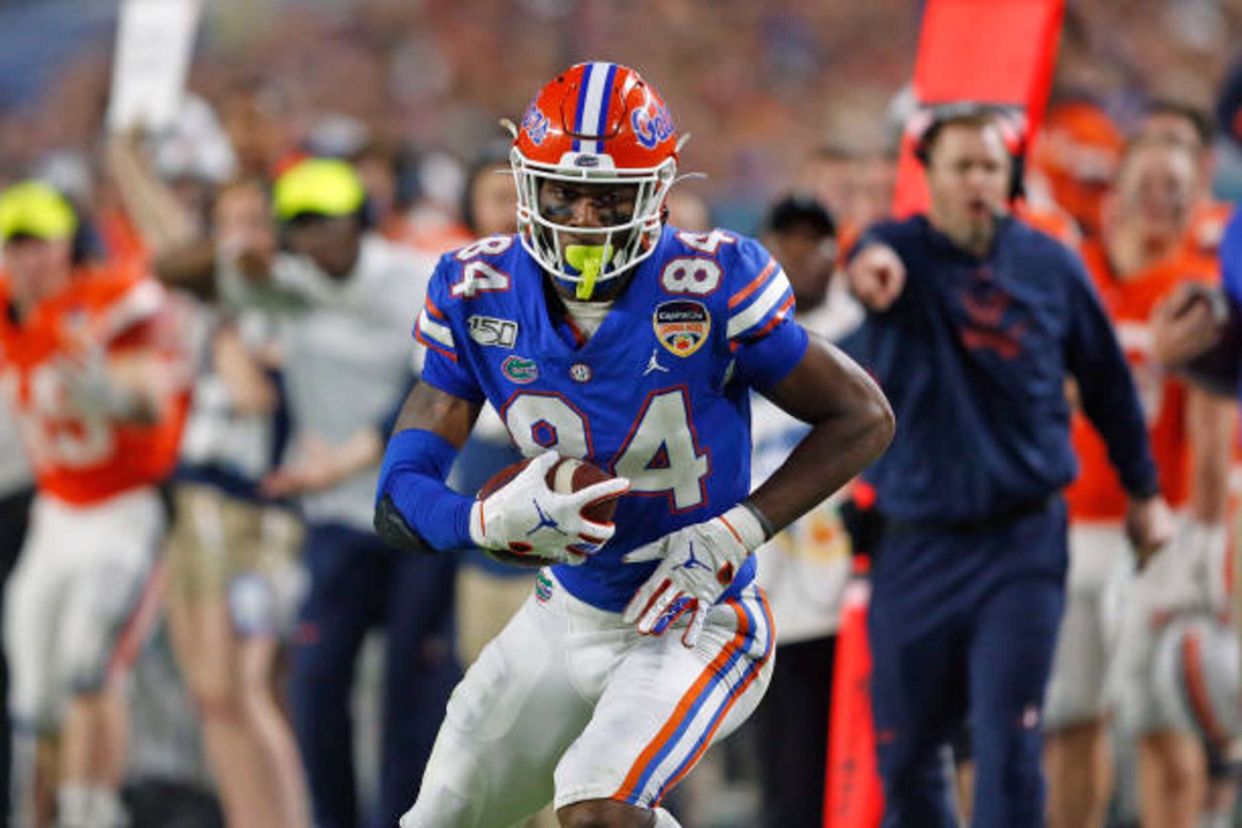 MIAMI GARDENS, FL - DECEMBER 30: Kyle Pitts #84 of the Florida Gators runs with the ball against the Virginia Cavaliers at the Capital One Orange Bowl at Hard Rock Stadium on December 30, 2019 in Miami Gardens, Florida. Florida defeated Virginia 36-28. (Photo by Joel Auerbach/Getty Images)