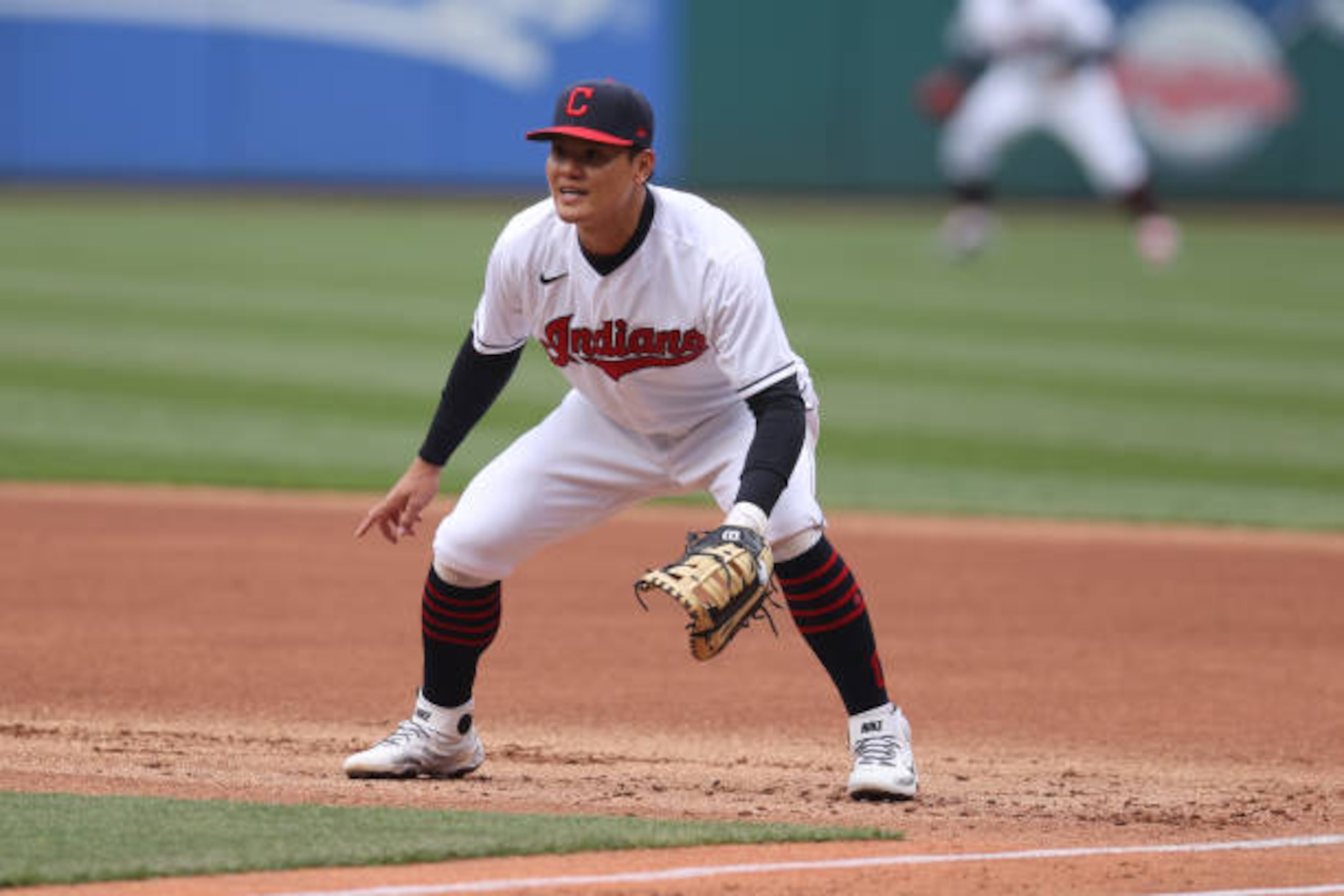 CLEVELAND, OH - APRIL 05: Cleveland Indians first baseman Yu Chang (2) during the first inning of the Major League Baseball game between the Kansas City Royals and Cleveland Indians on April 5, 2021, at Progressive Field in Cleveland, OH. (Photo by Frank Jansky/Icon Sportswire via Getty Images) CLEVELAND, OH - APRIL 05: Cleveland Indians first baseman Yu Chang (2) during the first inning of the Major League Baseball game between the Kansas City Royals and Cleveland Indians on April 5, 2021, at Progressive Field in Cleveland, OH. (Photo by Frank Jansky/Icon Sportswire via Getty Images)