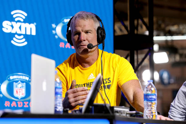 MIAMI, FLORIDA - JANUARY 31: Former NFL player Brett Favre speaks onstage during day 3 of SiriusXM at Super Bowl LIV on January 31, 2020 in Miami, Florida. (Photo by Cindy Ord/Getty Images for SiriusXM )