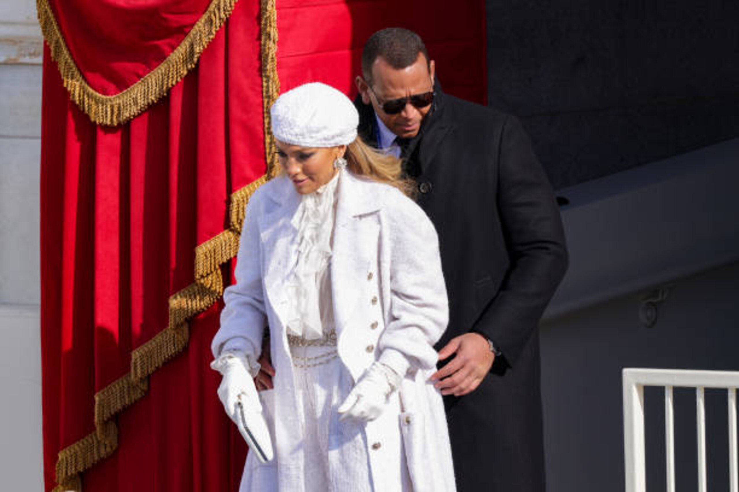 WASHINGTON, DC - JANUARY 20: Jennifer Lopez and former New York Yankee Alex Rodriguez depart the inauguration of U.S. President Joe Biden on the West Front of the U.S. Capitol on January 20, 2021 in Washington, DC. During today's inauguration ceremony Joe Biden becomes the 46th president of the United States. (Photo by Alex Wong/Getty Images) WASHINGTON, DC - JANUARY 20: Jennifer Lopez and former New York Yankee Alex Rodriguez depart the inauguration of U.S. President Joe Biden on the West Front of the U.S. Capitol on January 20, 2021 in Washington, DC. During today's inauguration ceremony Joe Biden becomes the 46th president of the United States. (Photo by Alex Wong/Getty Images)