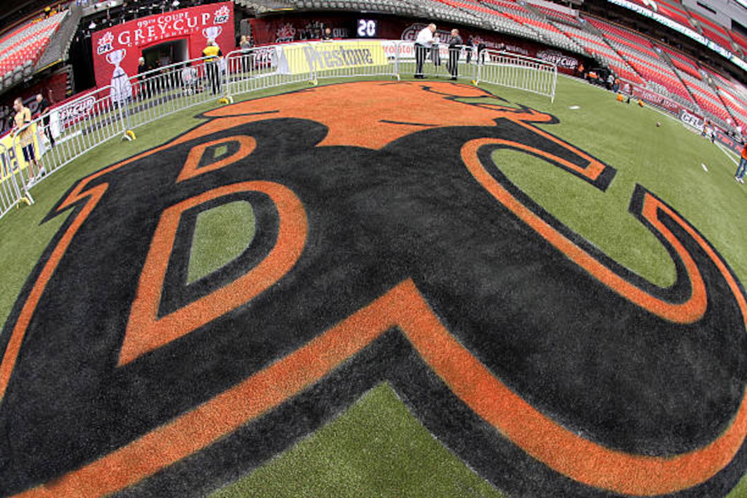 VANCOUVER, CANADA - NOVEMBER 27: The BC Lions' logo is shown on the field before the game against the Winnipeg Blue Bombers before the Grey Cup at BC Place on November 27, 2011 in Vancouver, Canada. (Photo by Derek Leung/Getty Images)