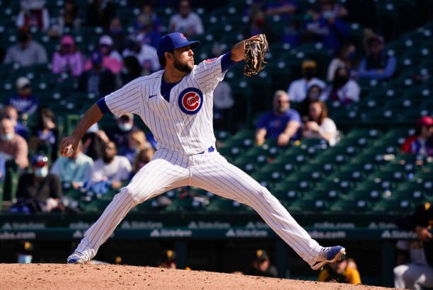 CHICAGO, ILLINOIS - APRIL 04: Ryan Tepera #18 of the Chicago Cubs throws a pitch during the seventh inning of a game against the Pittsburgh Pirates at Wrigley Field on April 04, 2021 in Chicago, Illinois. (Photo by Nuccio DiNuzzo/Getty Images)