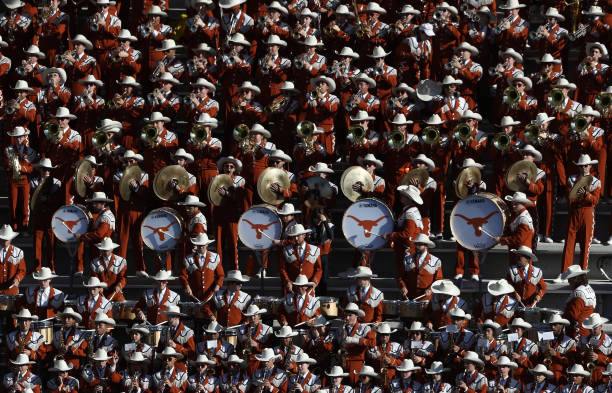 WACO, TEXAS - NOVEMBER 23:   The Texas Longhorns band performs in the first half at McLane Stadium on November 23, 2019 in Waco, Texas. (Photo by Ronald Martinez/Getty Images)