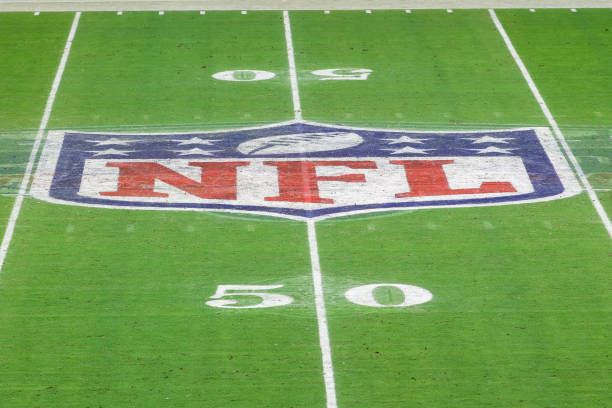 GLENDALE, AZ - JANUARY 03: General view of NFL Shield Logo on the field of State Farm Stadium in Glendale, Arizona.   (Photo by Kiyoshi Mio/Icon Sportswire via Getty Images)