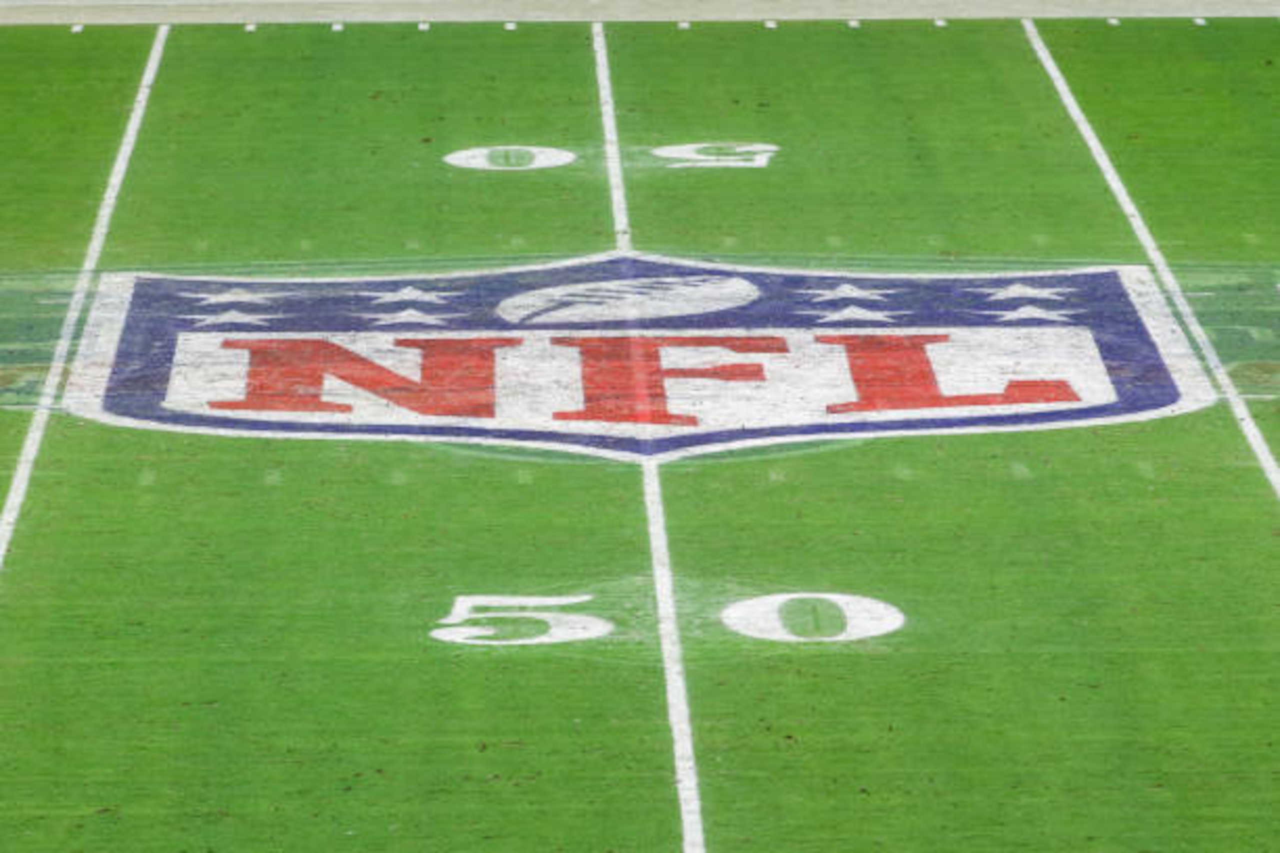 GLENDALE, AZ - JANUARY 03: General view of NFL Shield Logo on the field of State Farm Stadium in Glendale, Arizona.   (Photo by Kiyoshi Mio/Icon Sportswire via Getty Images)