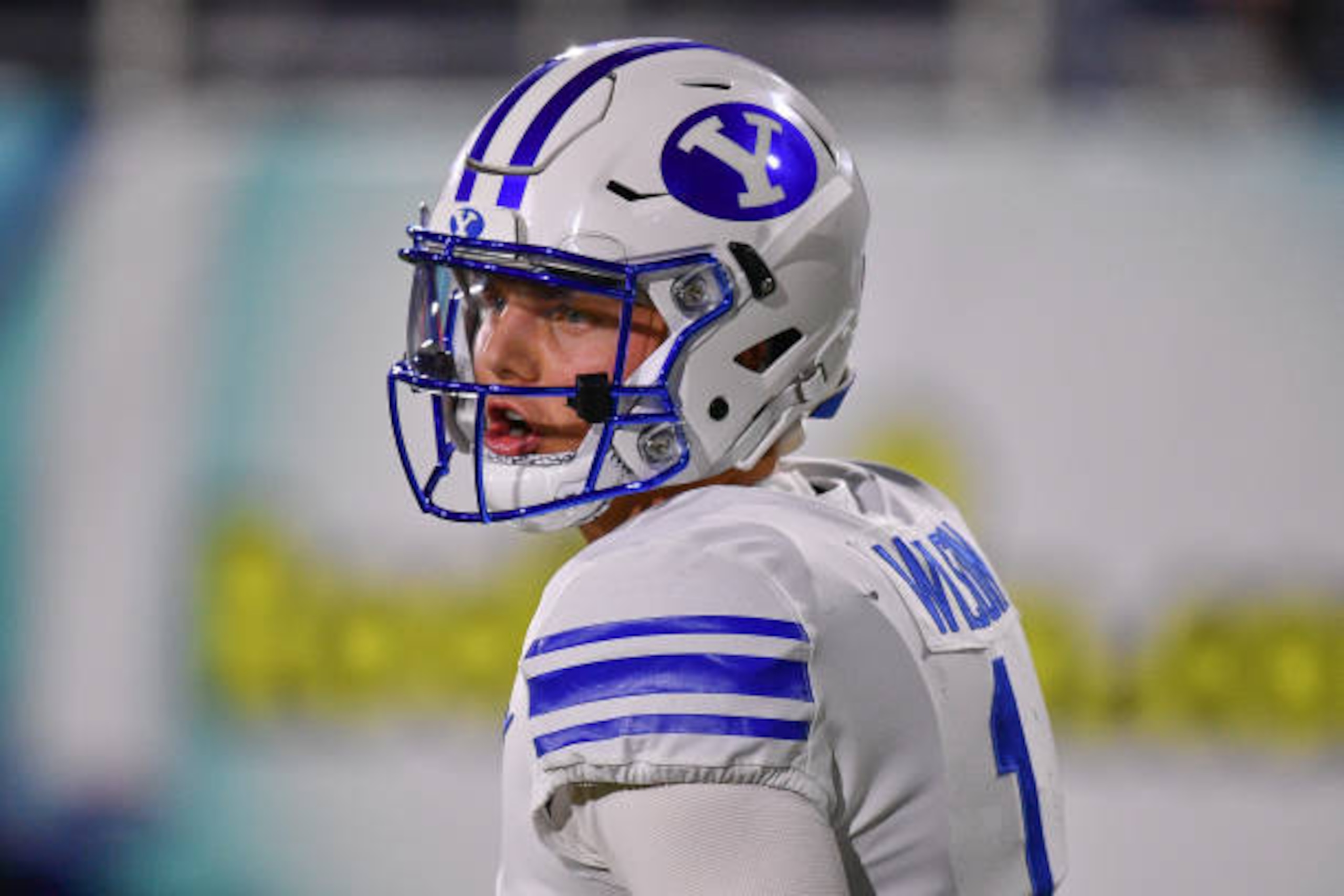 BOCA RATON, FLORIDA - DECEMBER 22: Zach Wilson #1 of the Brigham Young Cougars in action against the Central Florida Knights at FAU Stadium on December 22, 2020 in Boca Raton, Florida. (Photo by Mark Brown/Getty Images) BOCA RATON, FLORIDA - DECEMBER 22: Zach Wilson #1 of the Brigham Young Cougars in action against the Central Florida Knights at FAU Stadium on December 22, 2020 in Boca Raton, Florida. (Photo by Mark Brown/Getty Images)