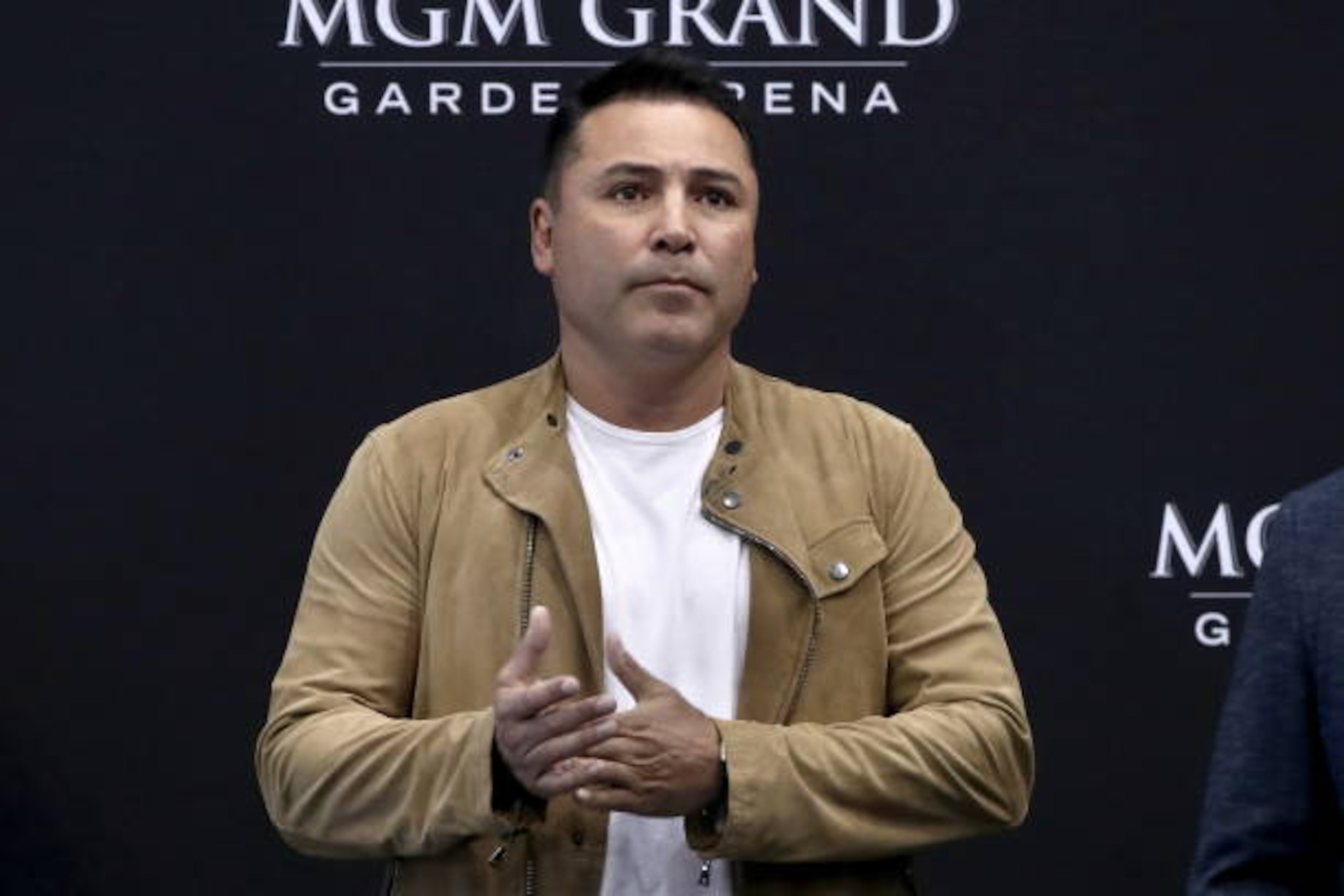 LAS-VEGAS, UNITED STATES - NOVEMBER 1, 2019: US former boxer, boxing promoter Oscar De La Hoya attends weigh-ins at T-Mobile Arena in Las Vegas, Nevada, United States, for Canelo vs Kovalev fights. Valery Sharifulin/TASS (Photo by Valery Sharifulin\TASS via Getty Images)