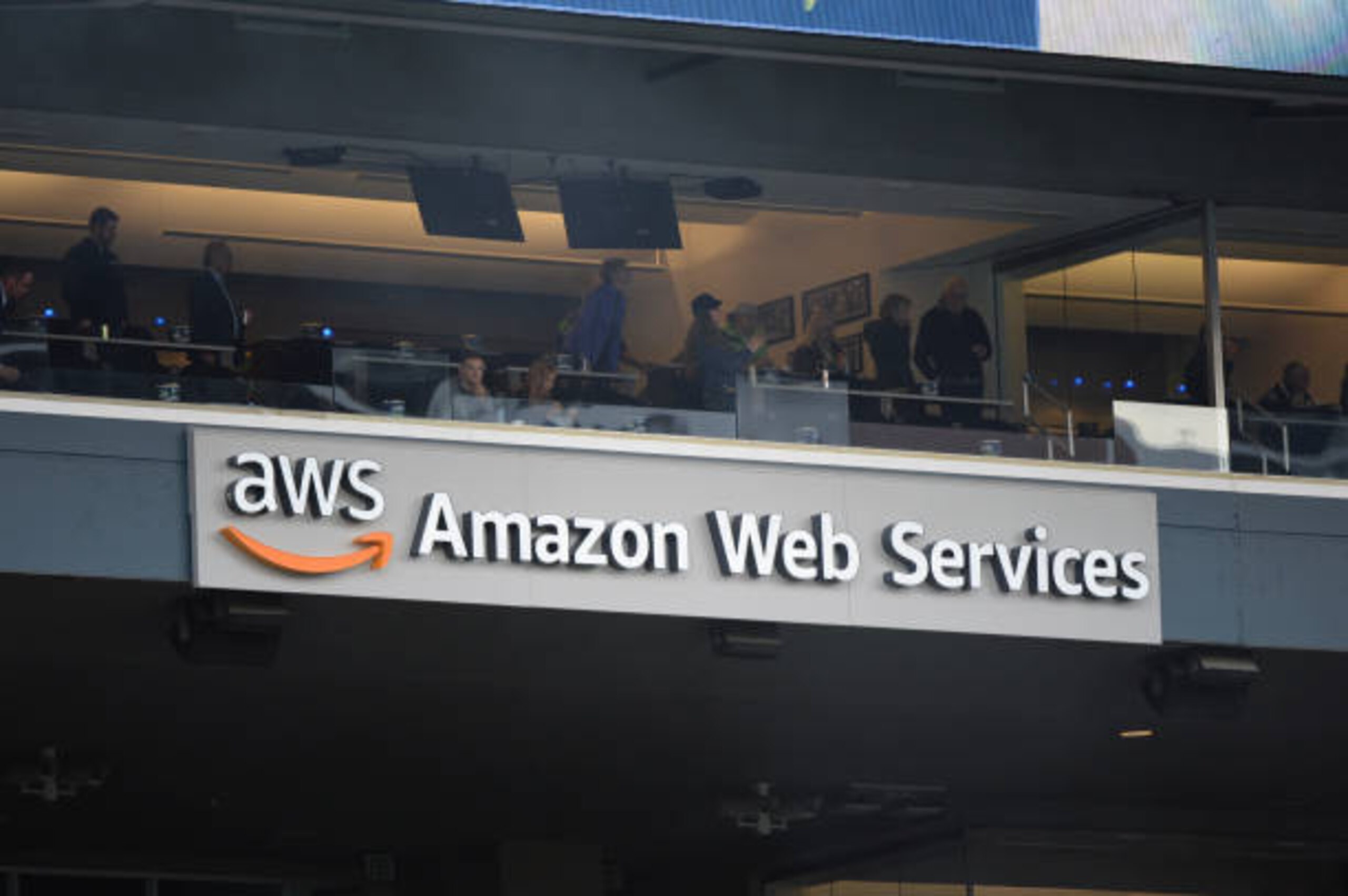 SEATTLE, WA - OCTOBER 03: An AWS - Amazon Web Services ad board shown inside Century Link Field during an NFL game between the Los Angeles Rams and the Seattle Seahawks on October 3, 2019, at Century Link Field in Seattle, WA. (Photo by Jeff Halstead/Icon Sportswire via Getty Images)