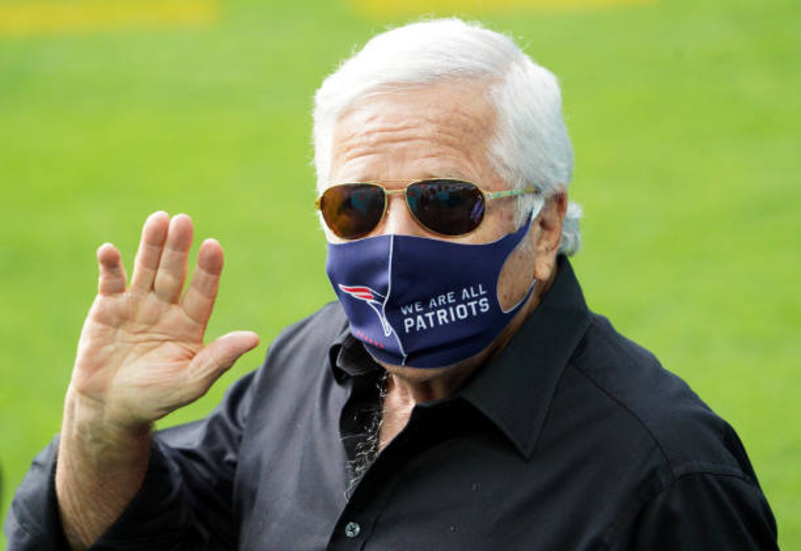 MIAMI GARDENS, FLORIDA - DECEMBER 20: Owner Robert Kraft of the New England Patriots waves before the game against the Miami Dolphins at Hard Rock Stadium on December 20, 2020 in Miami Gardens, Florida. (Photo by Mark Brown/Getty Images)