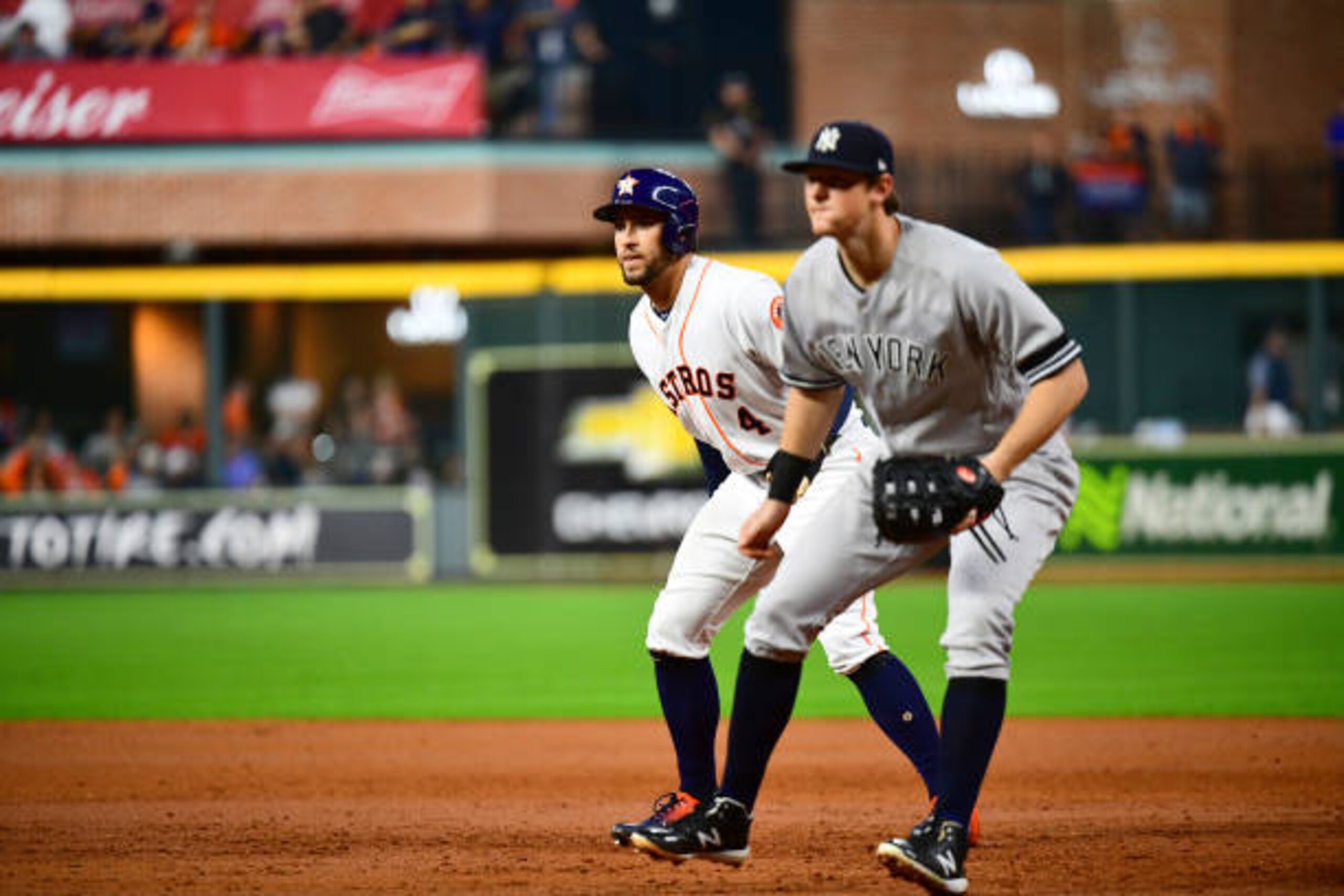 Baseball: ALCS Playoffs: Houston Astros George Springer (4) taking lead from first base vs New York Yankees at Minute Maid Park. Game 6.
Houston, TX 10/19/2019
CREDIT: Kohjiro Kinno (Photo by Kohjiro Kinno /Sports Illustrated/Getty Images)
(Set Number: X163005 TK1 ) Baseball: ALCS Playoffs: Houston Astros George Springer (4) taking lead from first base vs New York Yankees at Minute Maid Park. Game 6.
Houston, TX 10/19/2019
CREDIT: Kohjiro Kinno (Photo by Kohjiro Kinno /Sports Illustrated/Getty Images)
(Set Number: X163005 TK1 )