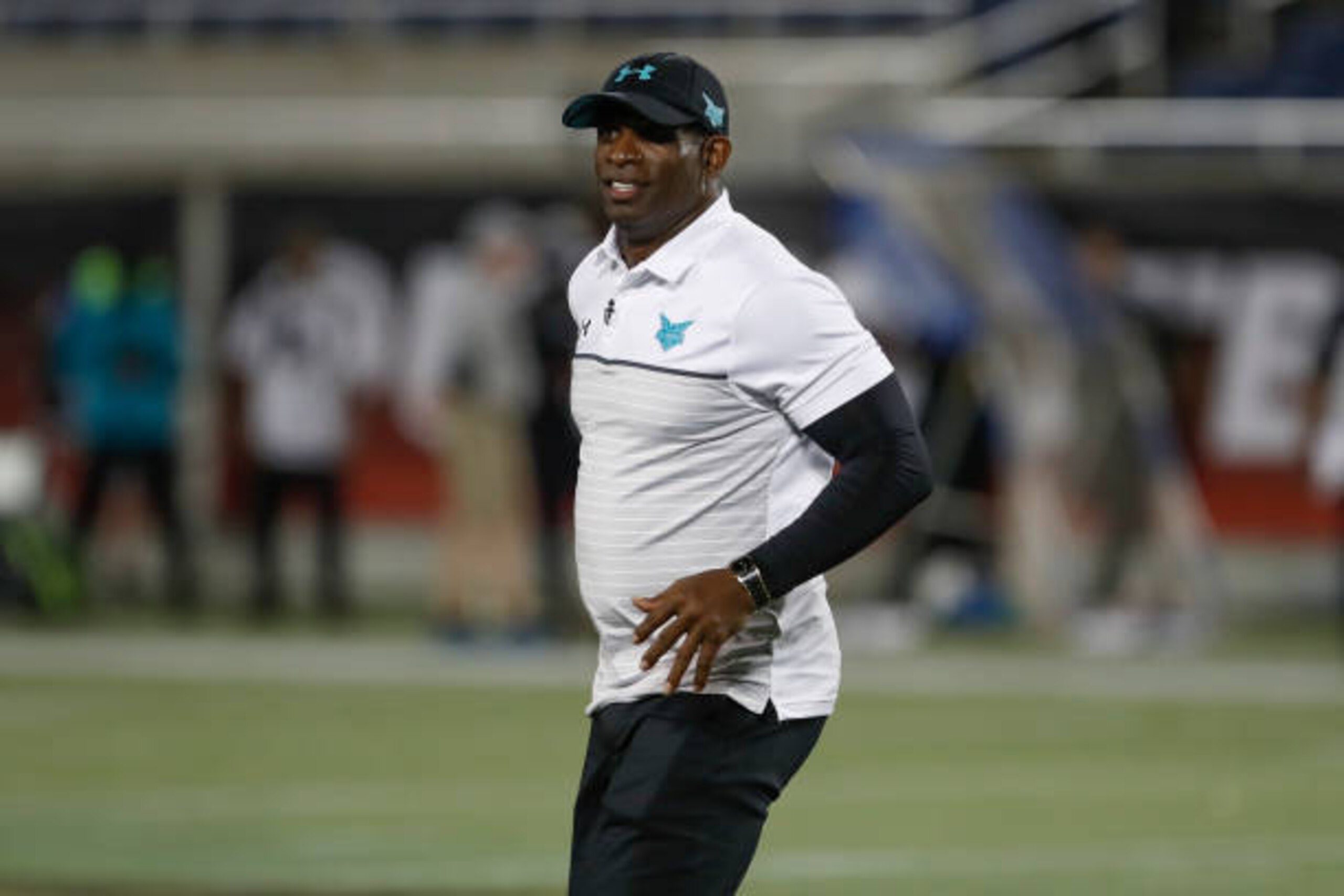 ORLANDO, FL - JANUARY 02: Team Pressure head coach Deion Sanders during the 2020 Under Armour All-America Game on January 02, 2020 at Camping World Stadium in Orlando, FL. (Photo by Mark LoMoglio/Icon Sportswire via Getty Images)