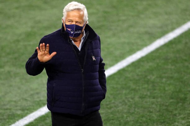 FOXBOROUGH, MASSACHUSETTS - NOVEMBER 15: New England Patriots owner Robert Kraft looks on before the game between the Patriots and the Baltimore Ravens at Gillette Stadium on November 15, 2020 in Foxborough, Massachusetts. (Photo by Maddie Meyer/Getty Images)