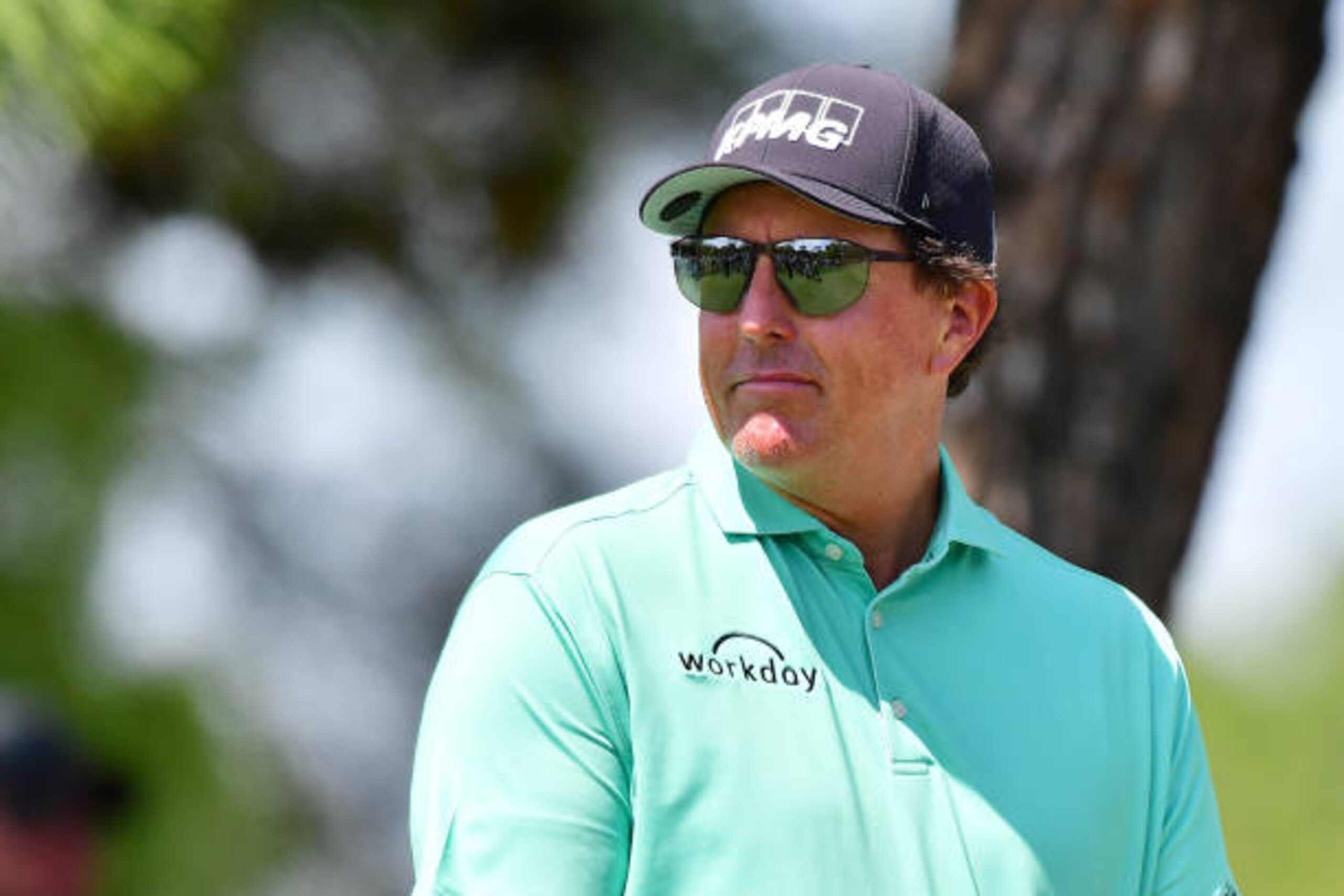 PALM HARBOR, FLORIDA - APRIL 30: Phil Mickelson of the United States looks on from the eighth tee during the second round of the Valspar Championship on the Copperhead Course at Innisbrook Resort on April 30, 2021 in Palm Harbor, Florida. (Photo by Julio Aguilar/Getty Images)