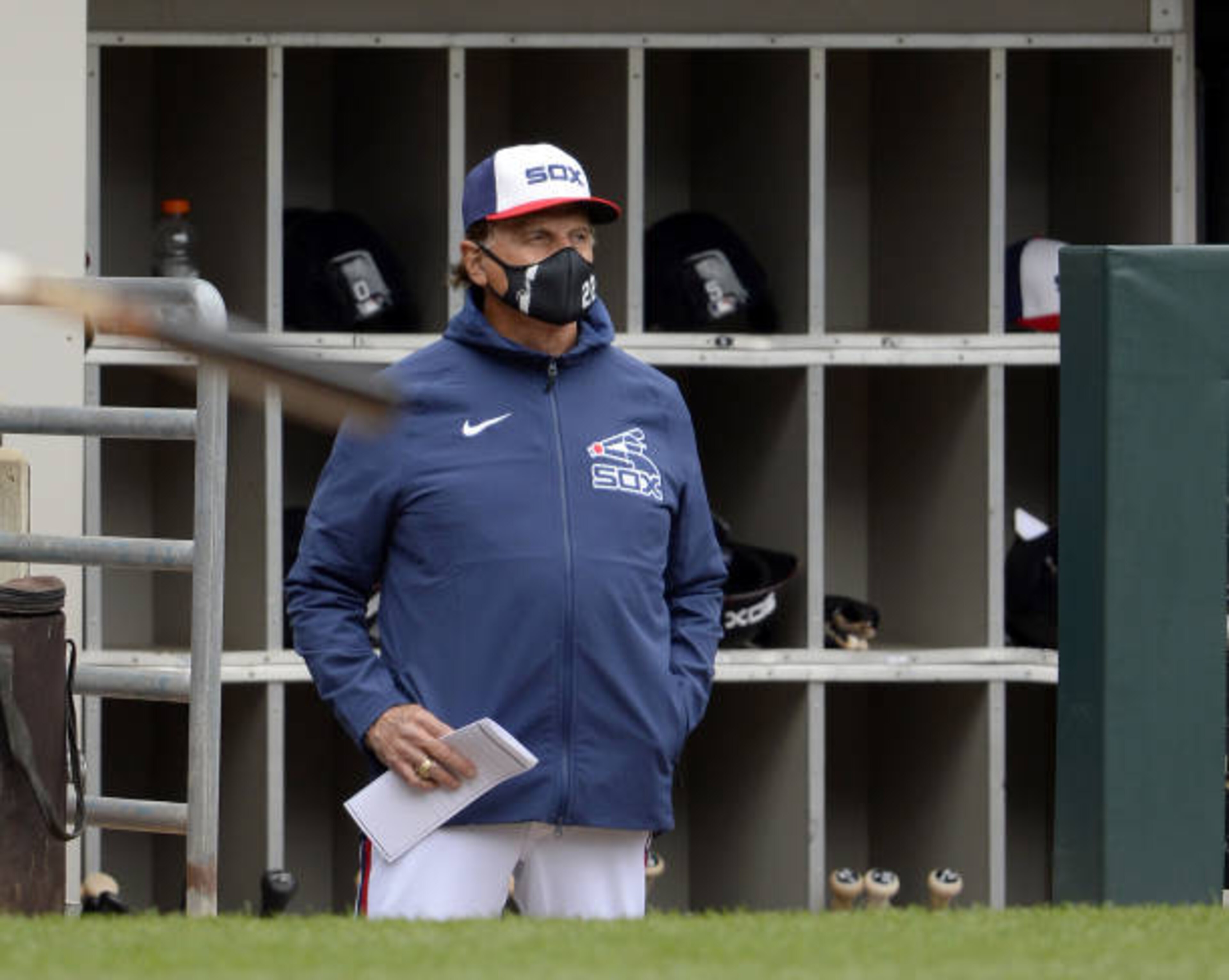 CHICAGO - APRIL 11:  Manager Tony La Russa #22 of the Chicago White Sox looks on against the Kansas City Royals on April 11, 2021 at Guaranteed Rate Field in Chicago, Illinois.  (Photo by Ron Vesely/Getty Images)