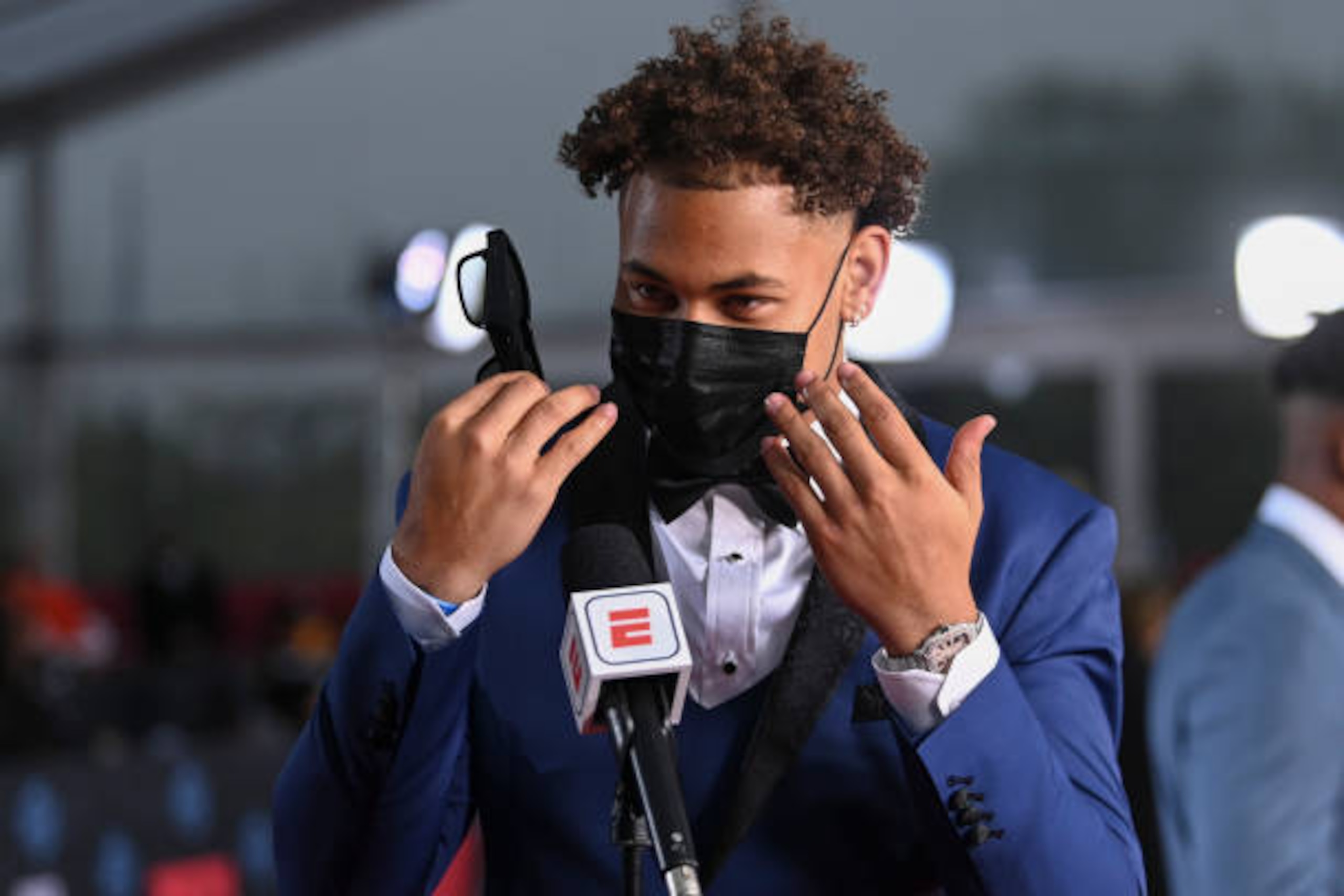 CLEVELAND, OHIO - APRIL 29: North Dakota State quarterback Trey Lance appears on the Red Carpet  at the Rock & Roll Hall of Fame before the first round of the 2021 NFL football draft on April 29, 2021 in Cleveland, Ohio. (Photo by David Dermer-Pool/Getty Images)