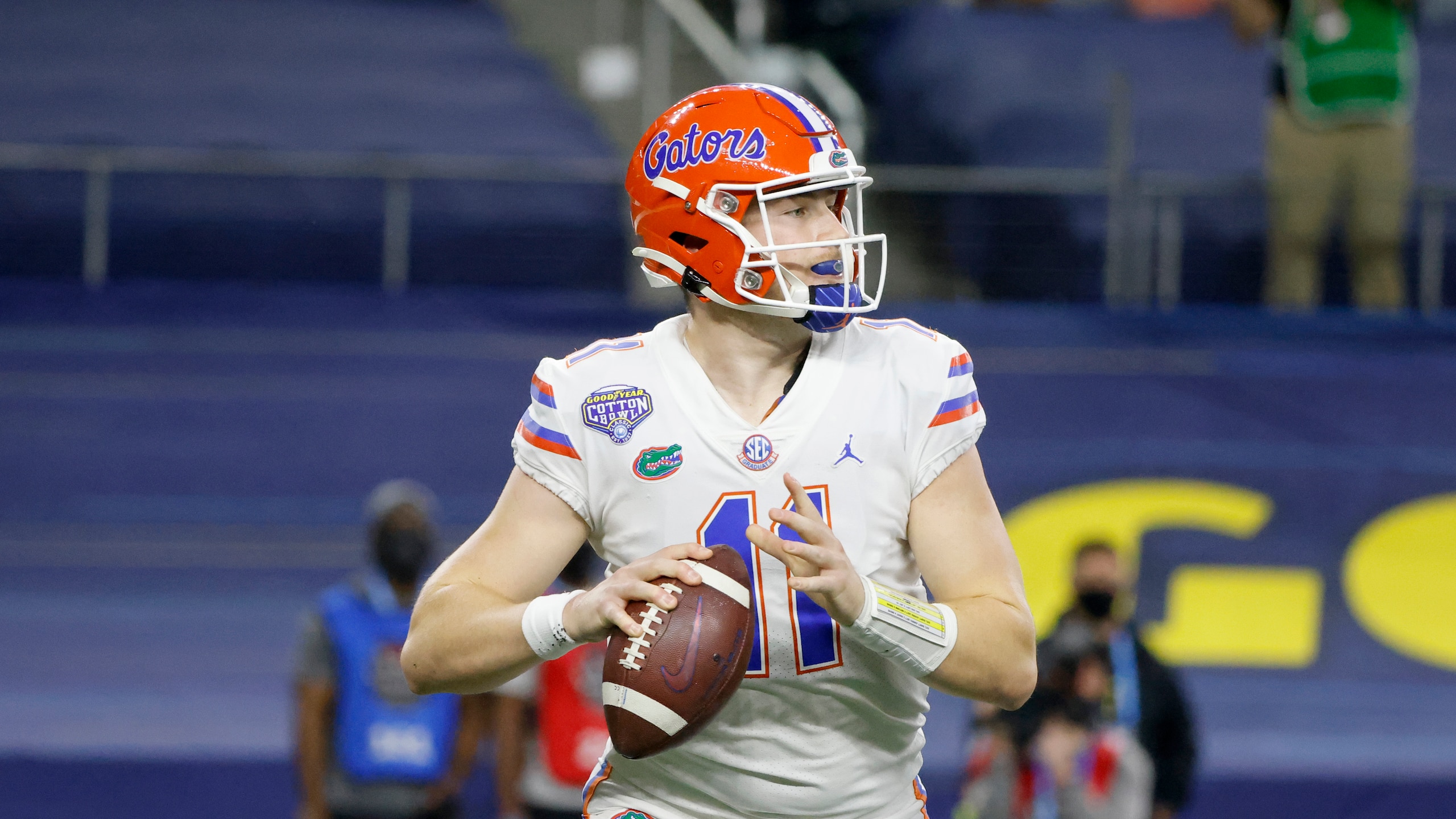 Florida quarterback Kyle Trask (11) throws the ball during the Cotton Bowl NCAA college football game in Arlington, Texas, Wednesday, Dec. 30, 2020. (AP Photo/Michael Ainsworth)