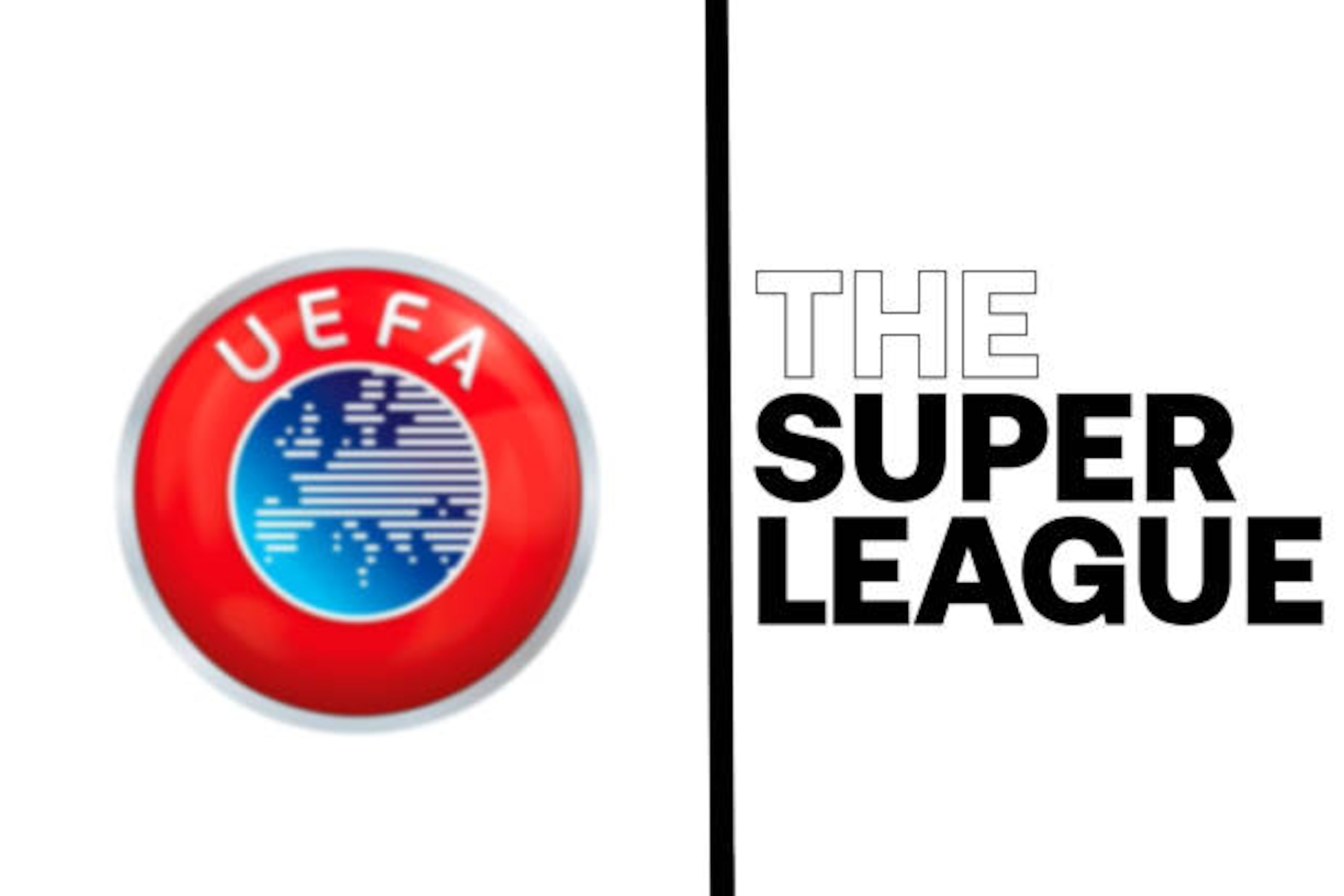 BRAZIL - 2021/04/20: In this photo illustration, The Super League logo seen displayed on a smartphone screen and the logo of  UEFA (Union of European Football Associations). (Photo Illustration by Rafael Henrique/SOPA Images/LightRocket via Getty Images)