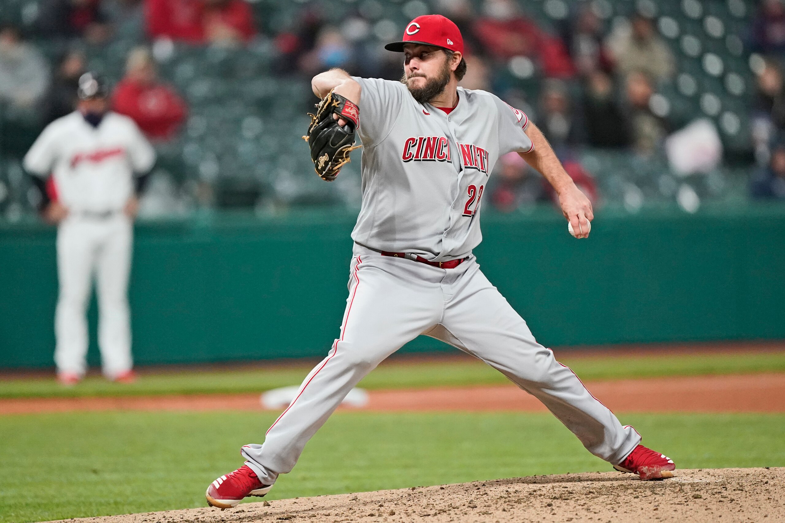 Cincinnati Reds starting pitcher Wade Miley delivers in the sixth inning of a baseball game against the Cleveland Indians, Friday, May 7, 2021, in Cleveland. (AP Photo/Tony Dejak) Cincinnati Reds starting pitcher Wade Miley delivers in the sixth inning of a baseball game against the Cleveland Indians, Friday, May 7, 2021, in Cleveland. (AP Photo/Tony Dejak)