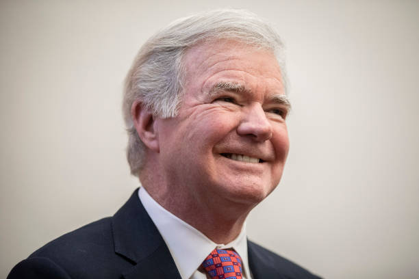 WASHINGTON, DC - DECEMBER 17:  Mark Emmert, president of the National Collegiate Athletic Association (NCAA), looks on during a brief press availability on Capitol Hill December 17, 2019 in Washington, DC. Senators Mitt Romney (R-UT) and Chris Murphy (D-CT) met with NCAA President Mark Emmert to discuss the issue of compensation for collegiate athletes. (Photo by Drew Angerer/Getty Images)